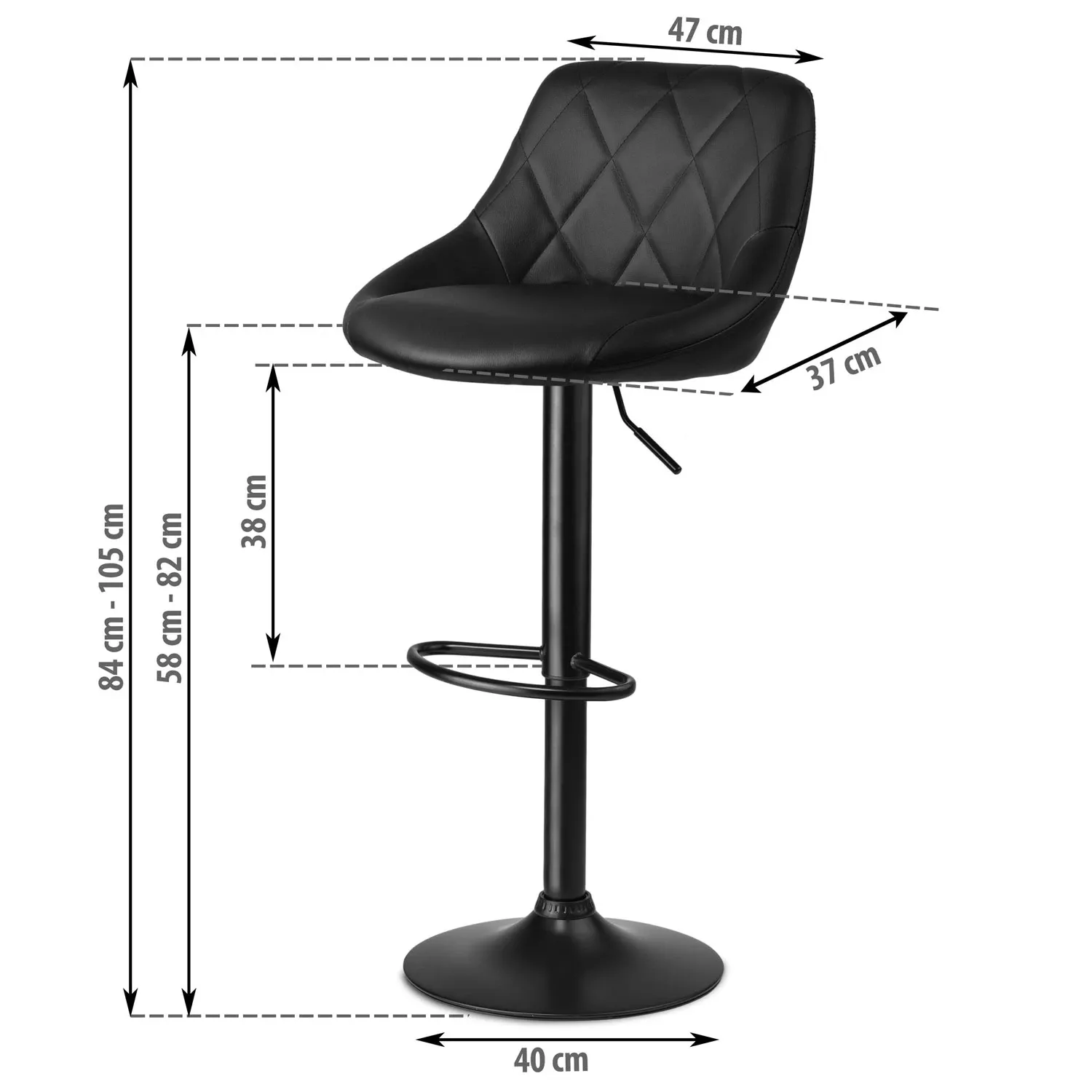 Nerra baro kėdė su atlošu – 2 dalys – juoda su juodu pagrindu - nuotrauka 1