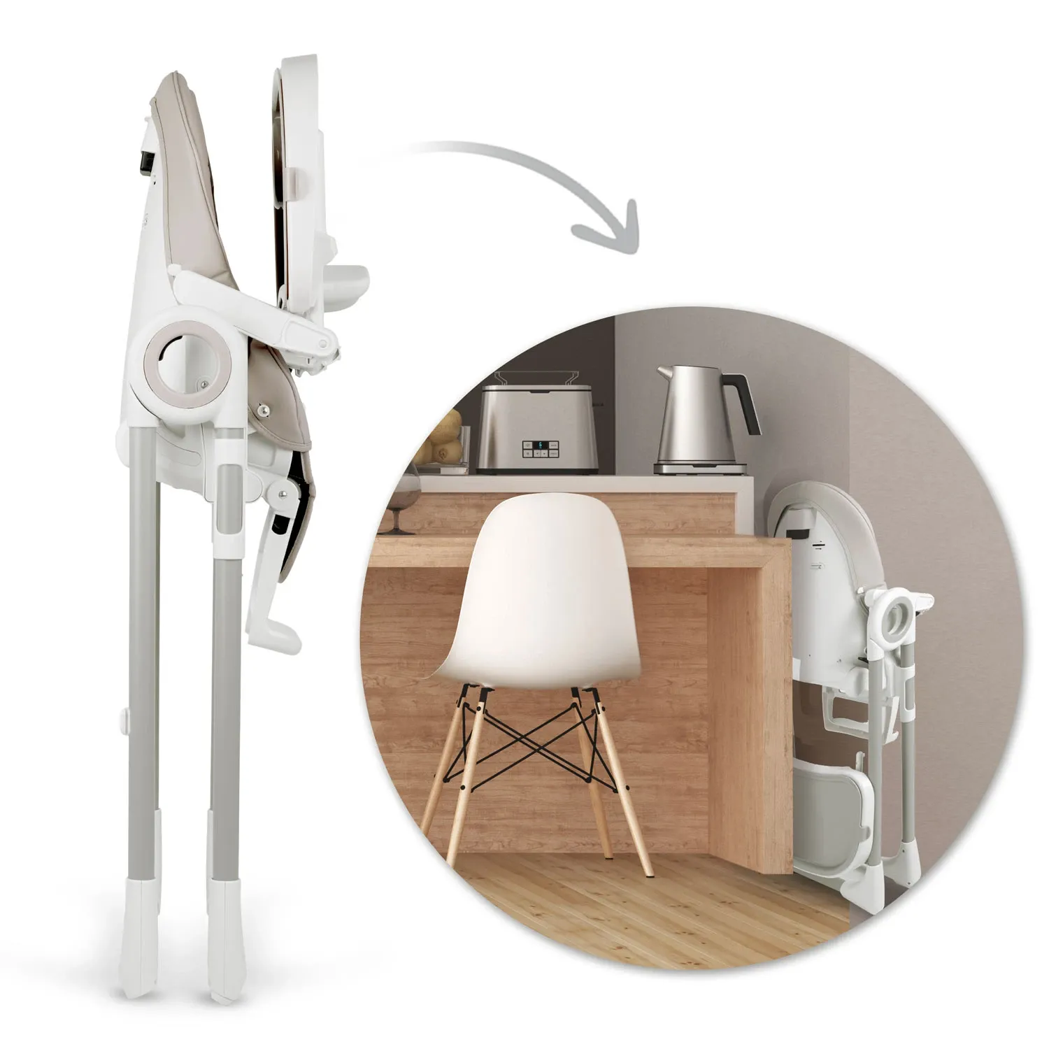 Maitinimo kėdutė su staliuku, Belo šokdynė, pilka + apsauginis lankelis - nuotrauka 1