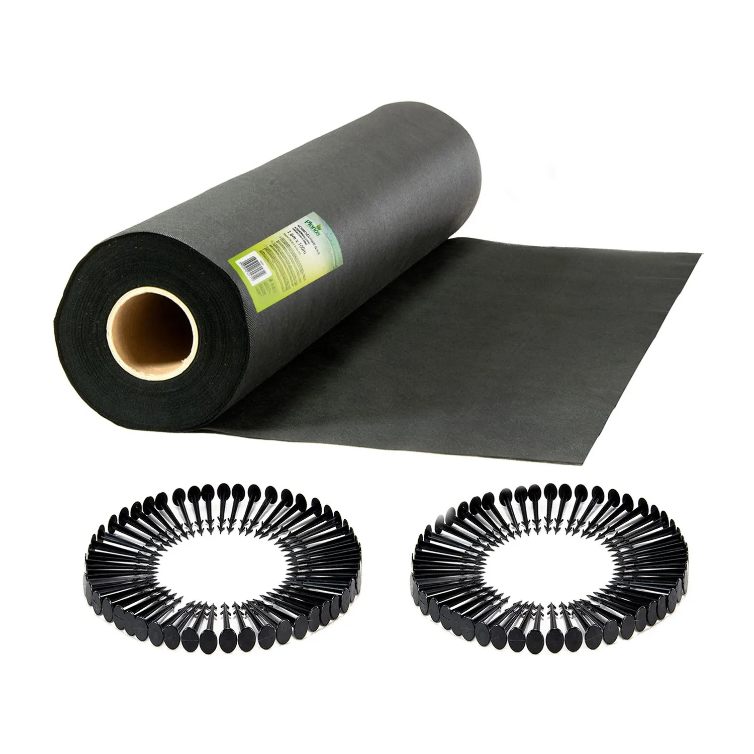 Sodo agrotekstilė 1,6 m x 100 m 90 g/m2 + 100 „Plonos“ smeigtukų - juoda - nuotrauka 1