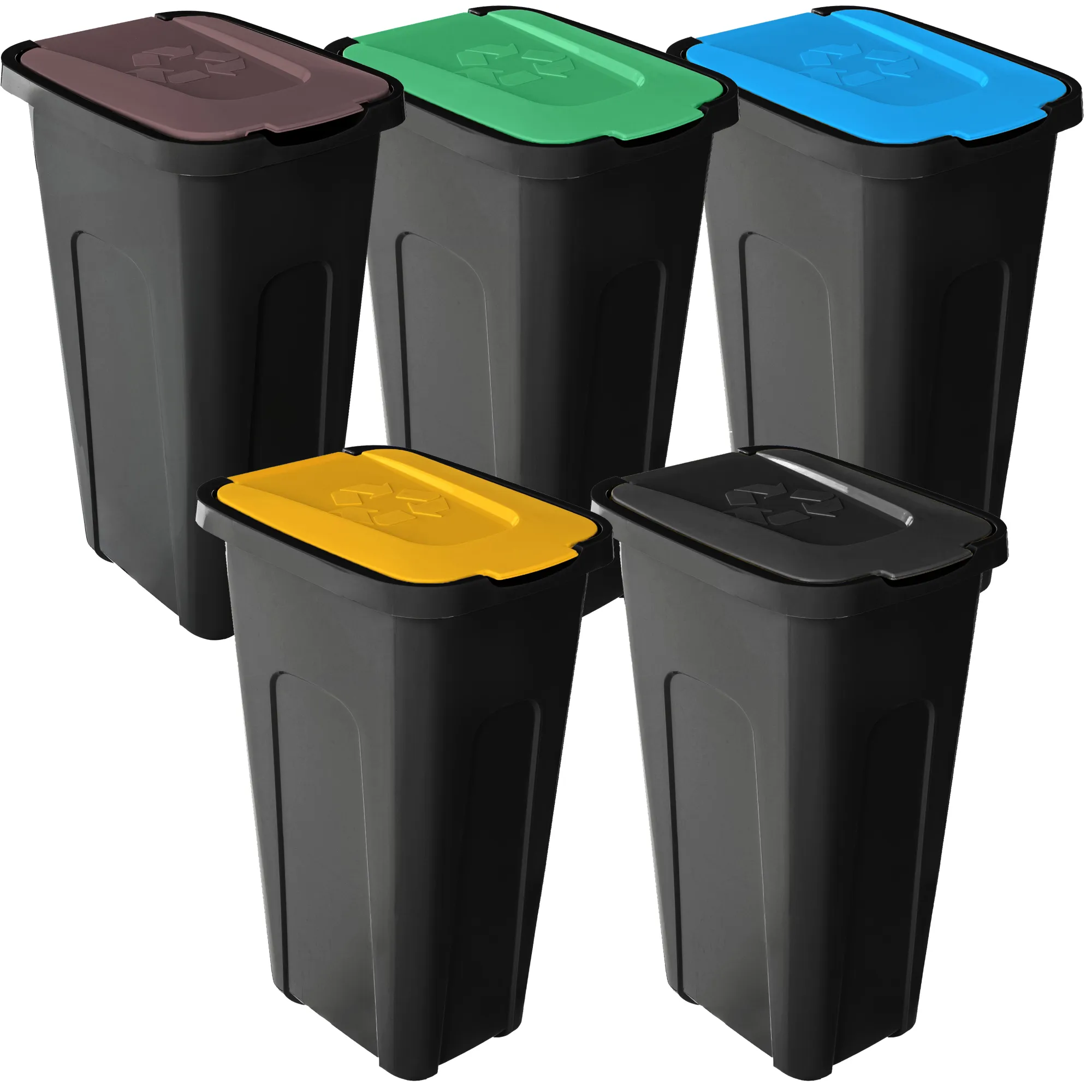 „Entrago“ 30 litrų šiukšliadėžių komplektas, ruda + žalia + mėlyna + geltona + juoda
