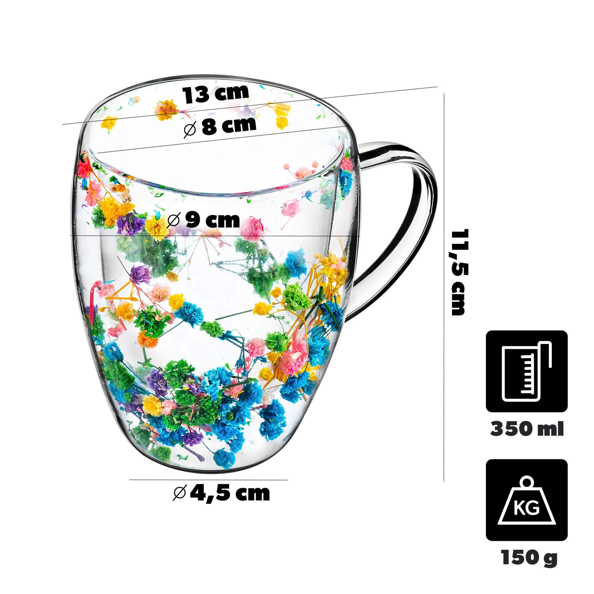 Terminis puodelis su gėlių motyvu „Riga“ 350 ml, daugiaspalvis, 1 vnt.