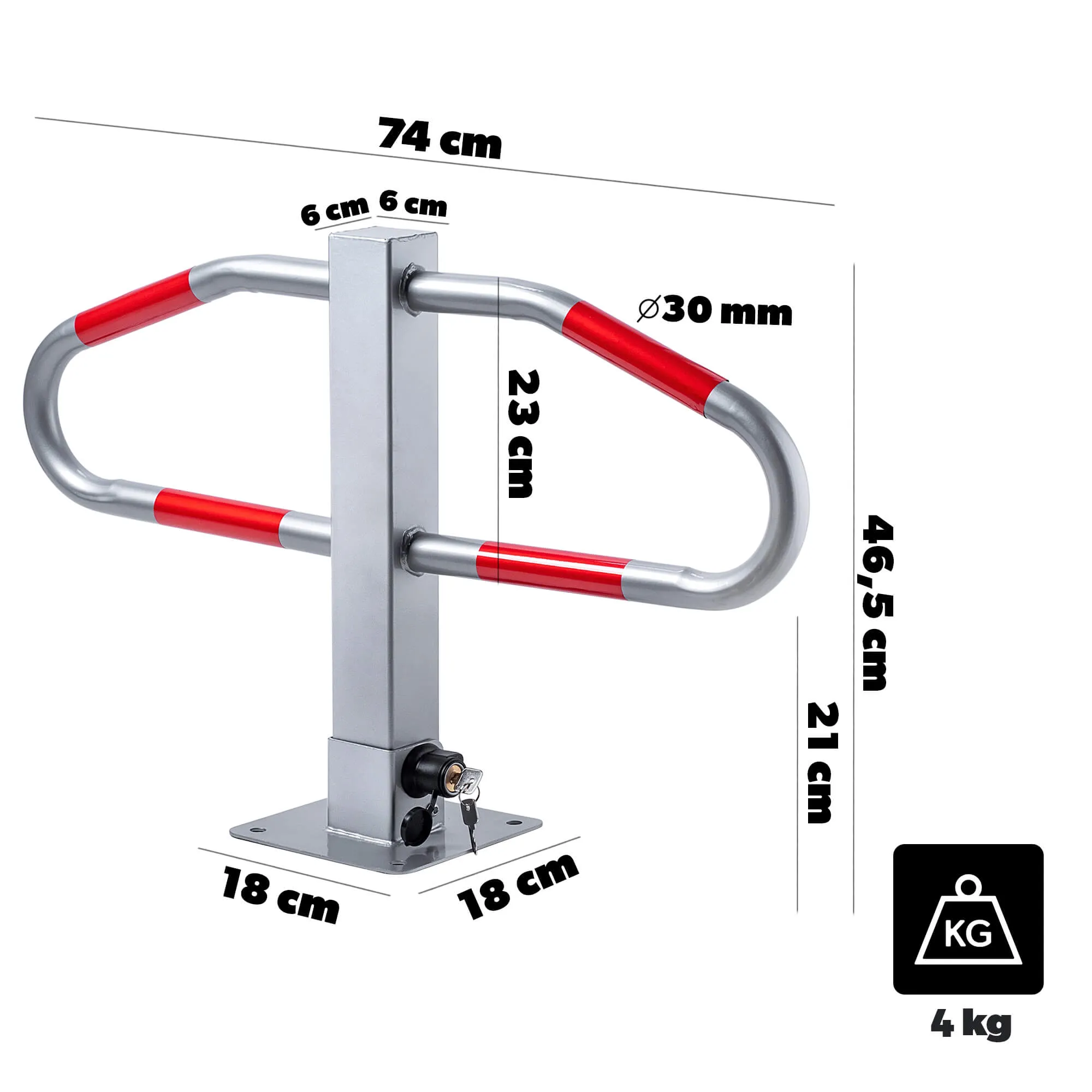 Jarnac sulankstomas parkavimo barjeras 74 x 46,5 cm pilkai raudonas