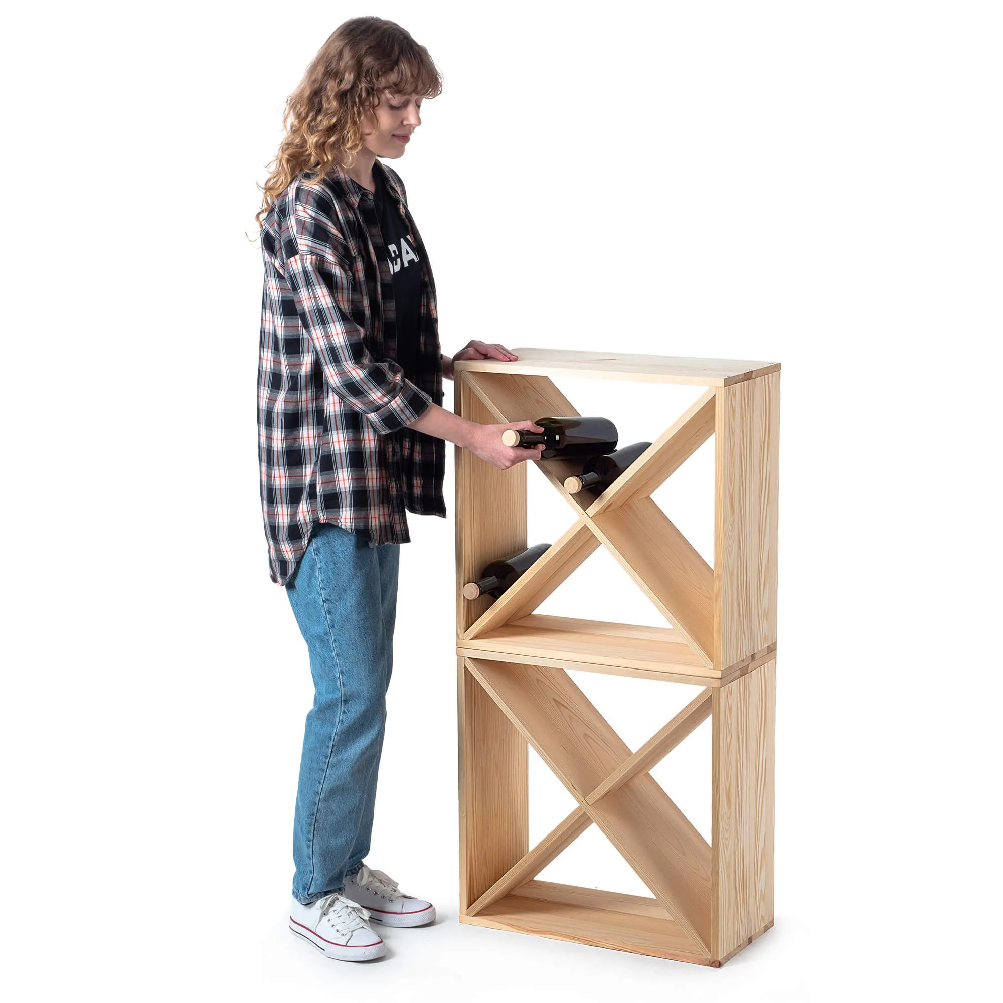 „Loreo X“ vyno lentynėlė, medinė, šviesiai ruda, 2 vnt.