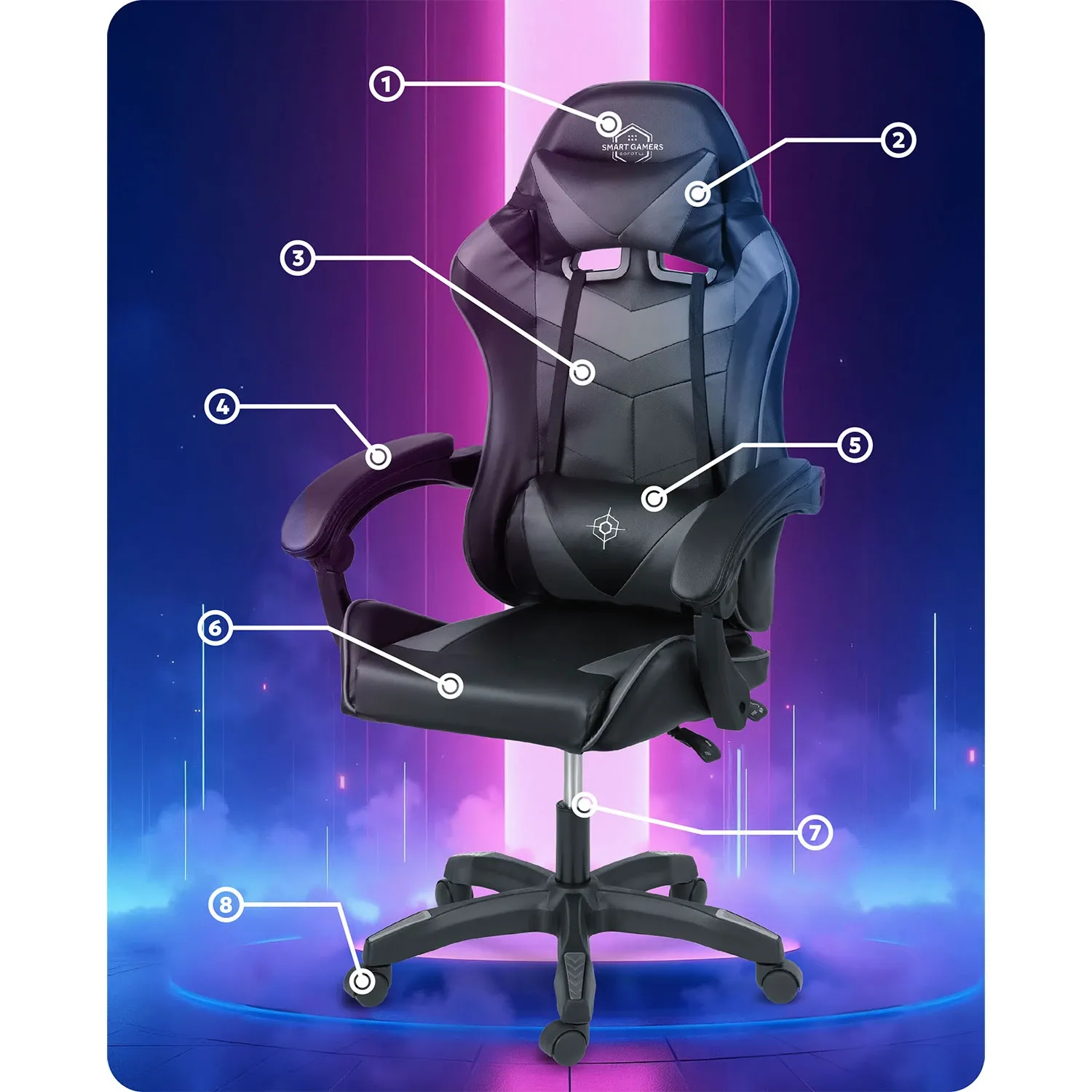 Sofotel Draknor žaidimų kėdė, juoda ir pilka - nuotrauka 1