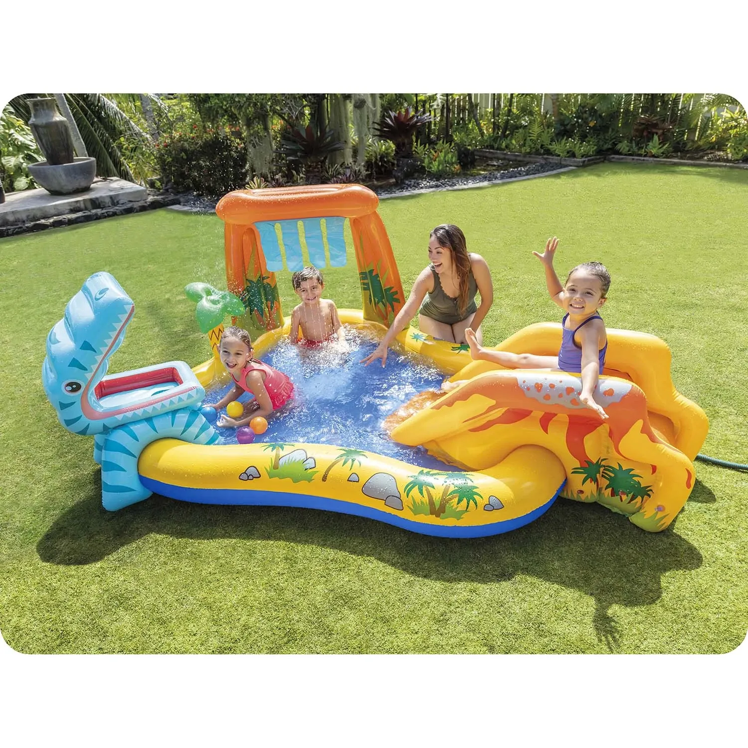 Dinozaurų žaidimų aikštelė su čiuožykla 249 x 191 x 109 cm INTEX 57444 - nuotrauka 1