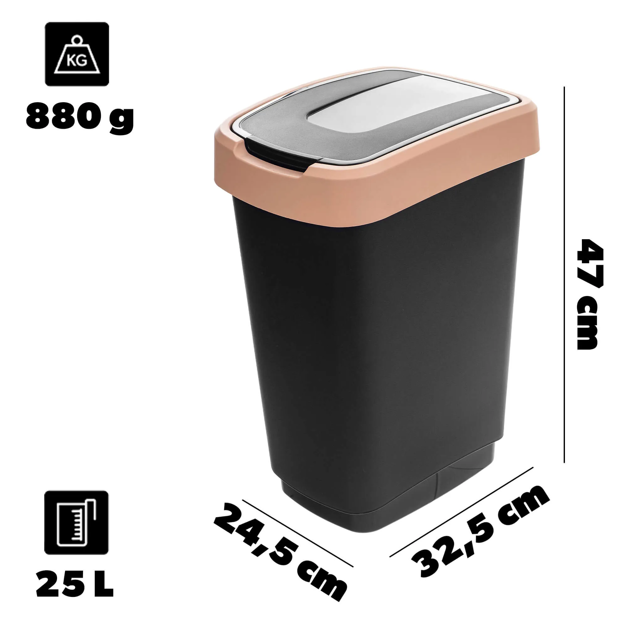 Morin 25 l šiukšliadėžė su besisukančiu dangčiu, juodos ir rudos spalvos