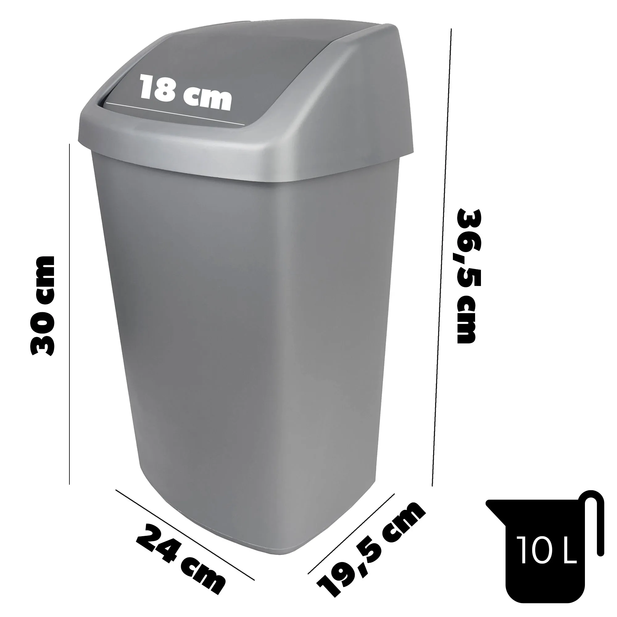 Curver šiukšliadėžė su atlenkiamu dangčiu, tamsiai pilka, 10 l