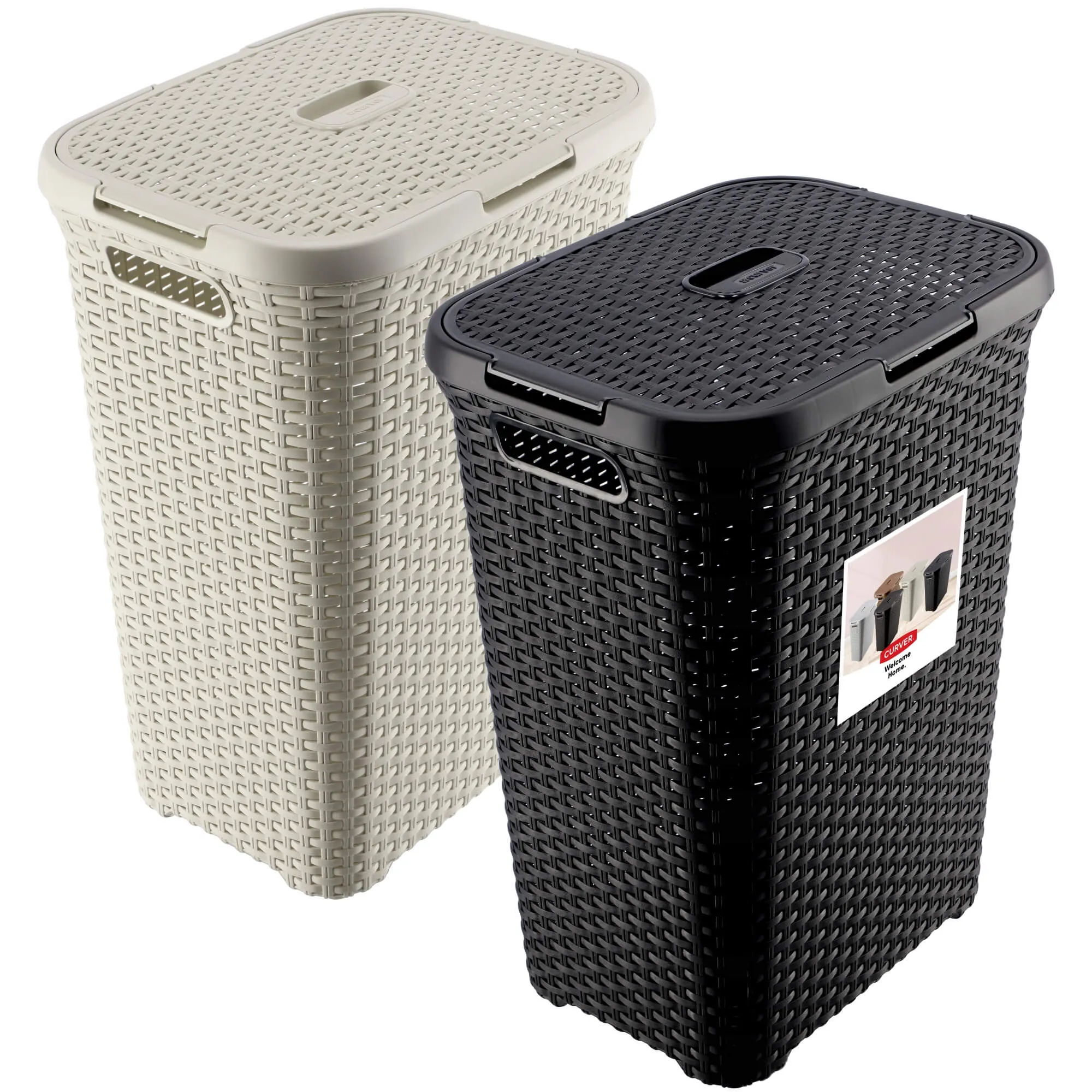 „Curver Natural Style“ 60 litrų krepšeliai su dangčiu, spalvų mišinys, 2 vnt.