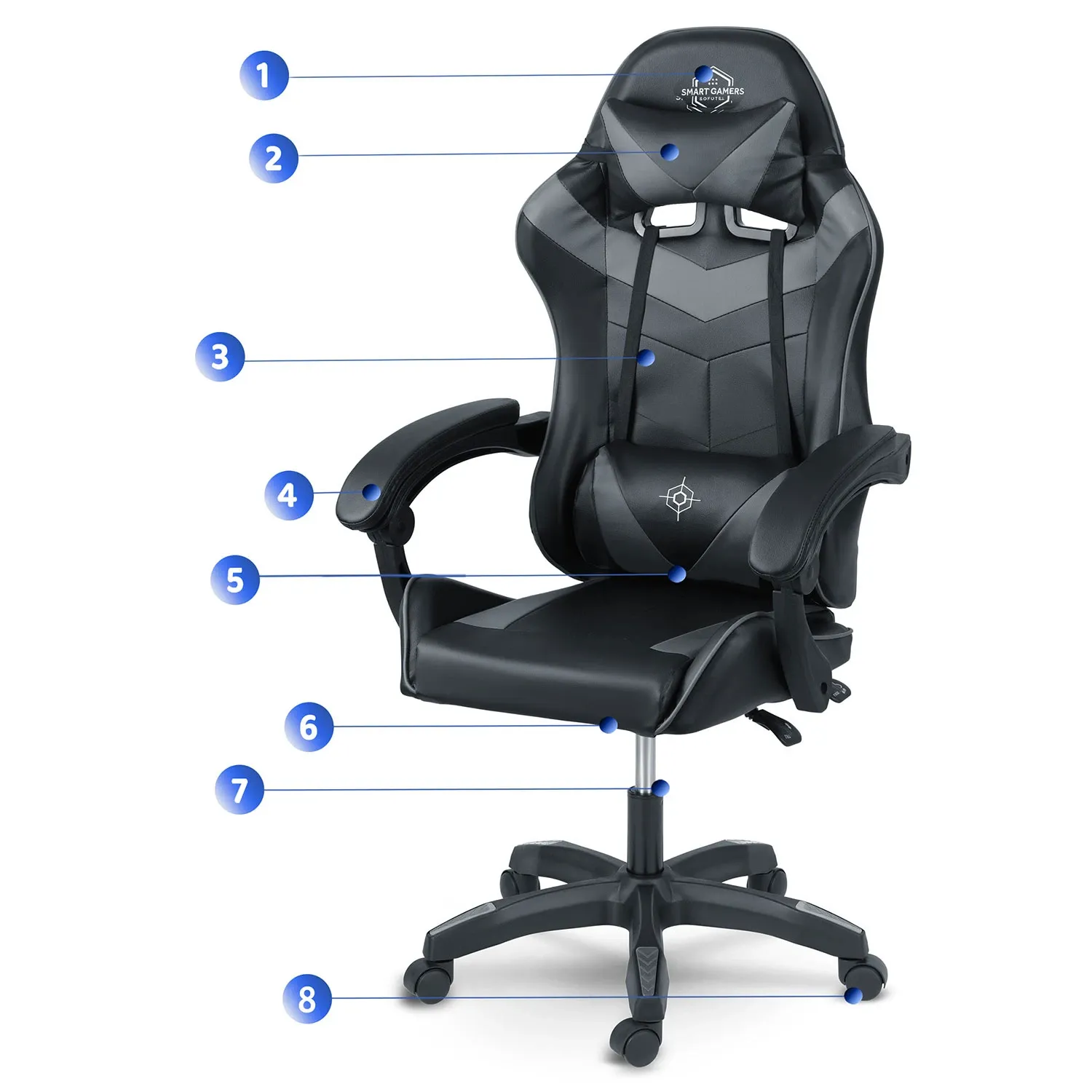 Sofotel Draknor žaidimų kėdė, juoda ir pilka - nuotrauka 1