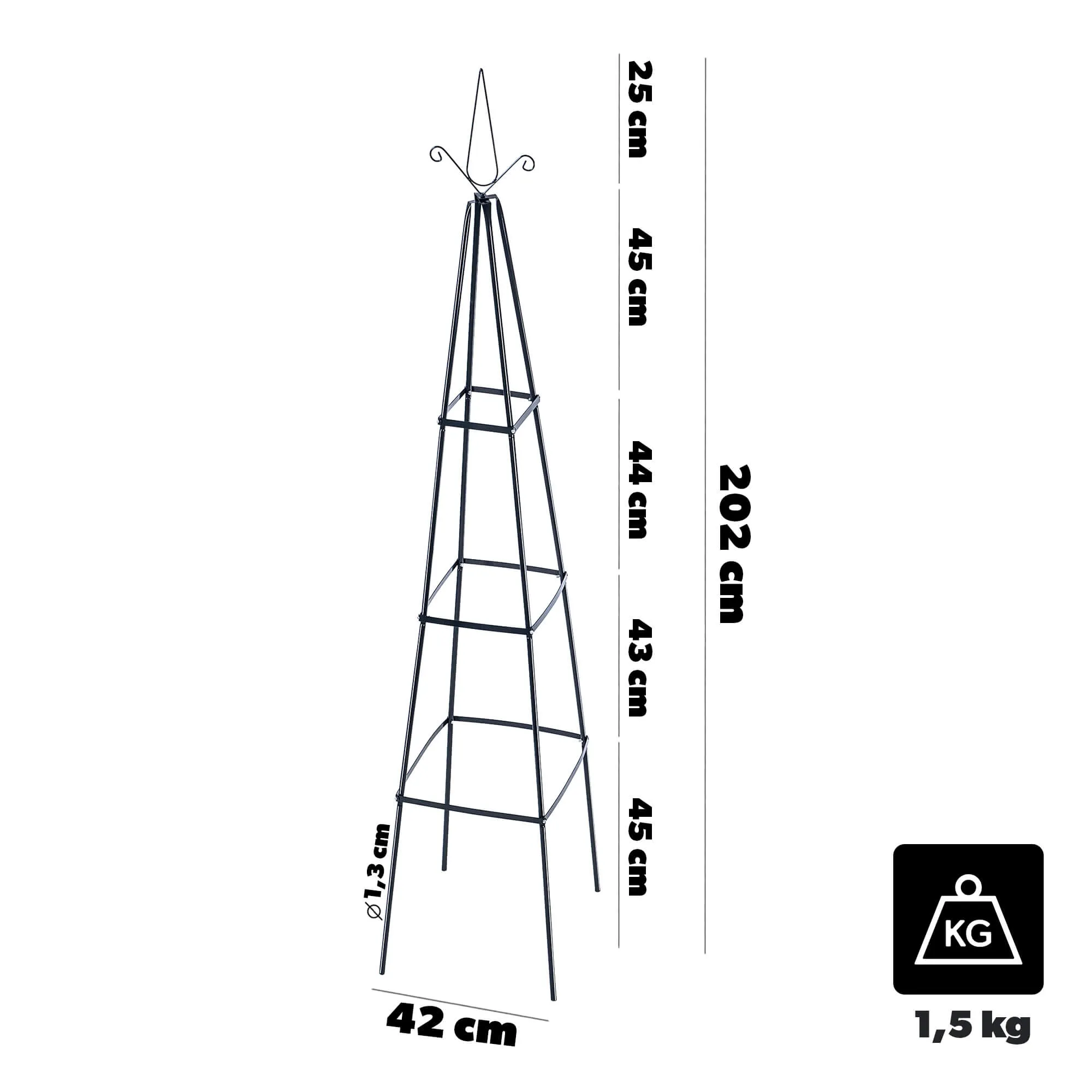 Cataran sodo gėlių piramidė, 202 x 42 cm, juoda