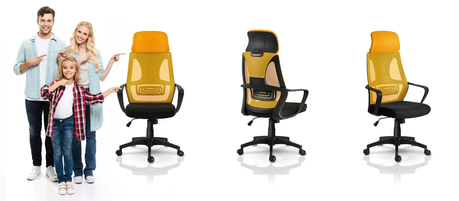 Praga mikro tinklelio biuro kėdė - geltona - nuotrauka 1