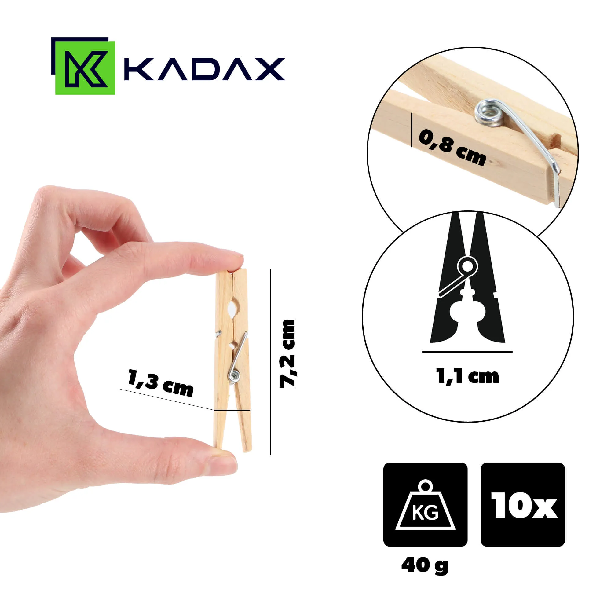 Mediniai skalbinių segtukai, rudi, 10 vnt.