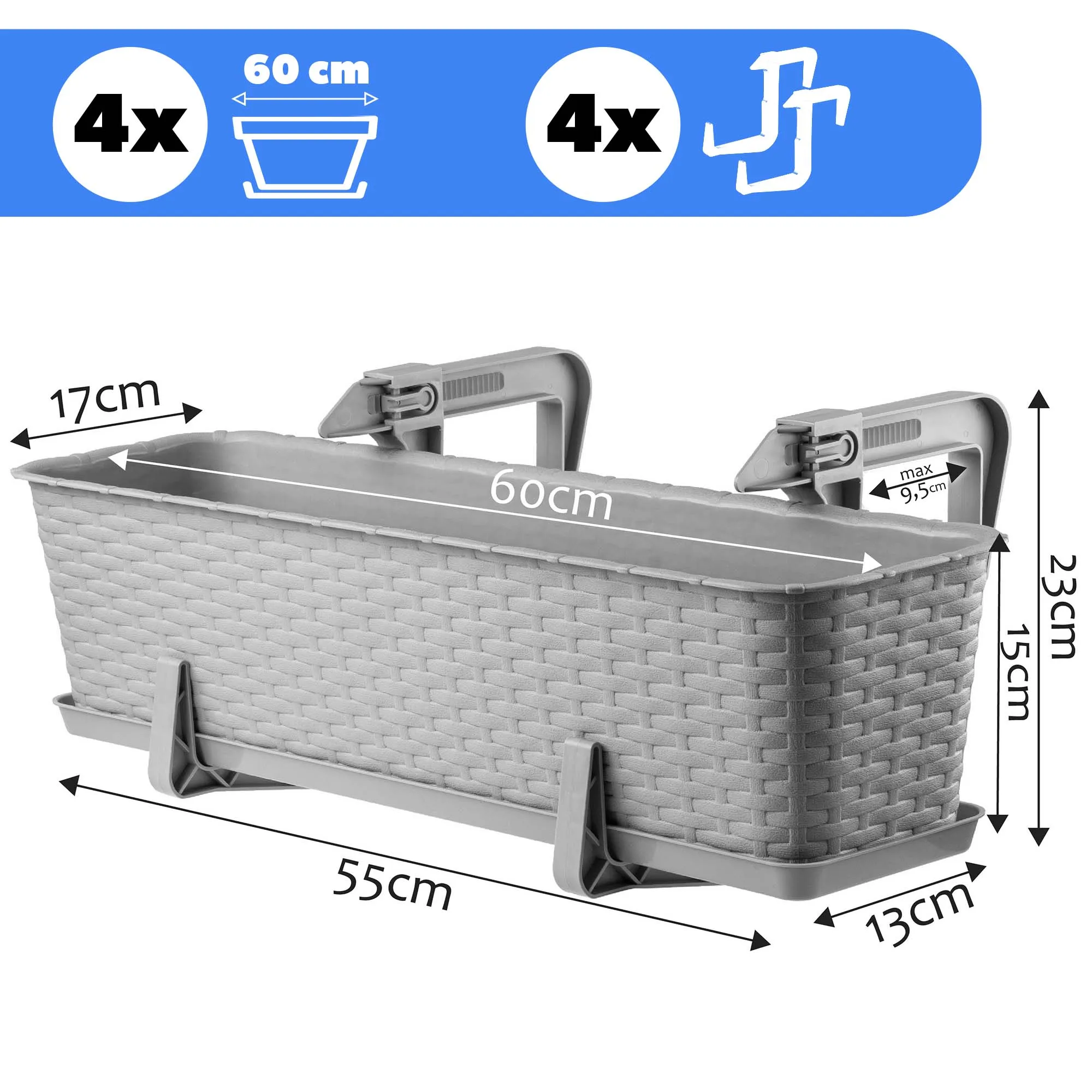 Balkono dėžė su rankenomis Castro pilka 60 cm