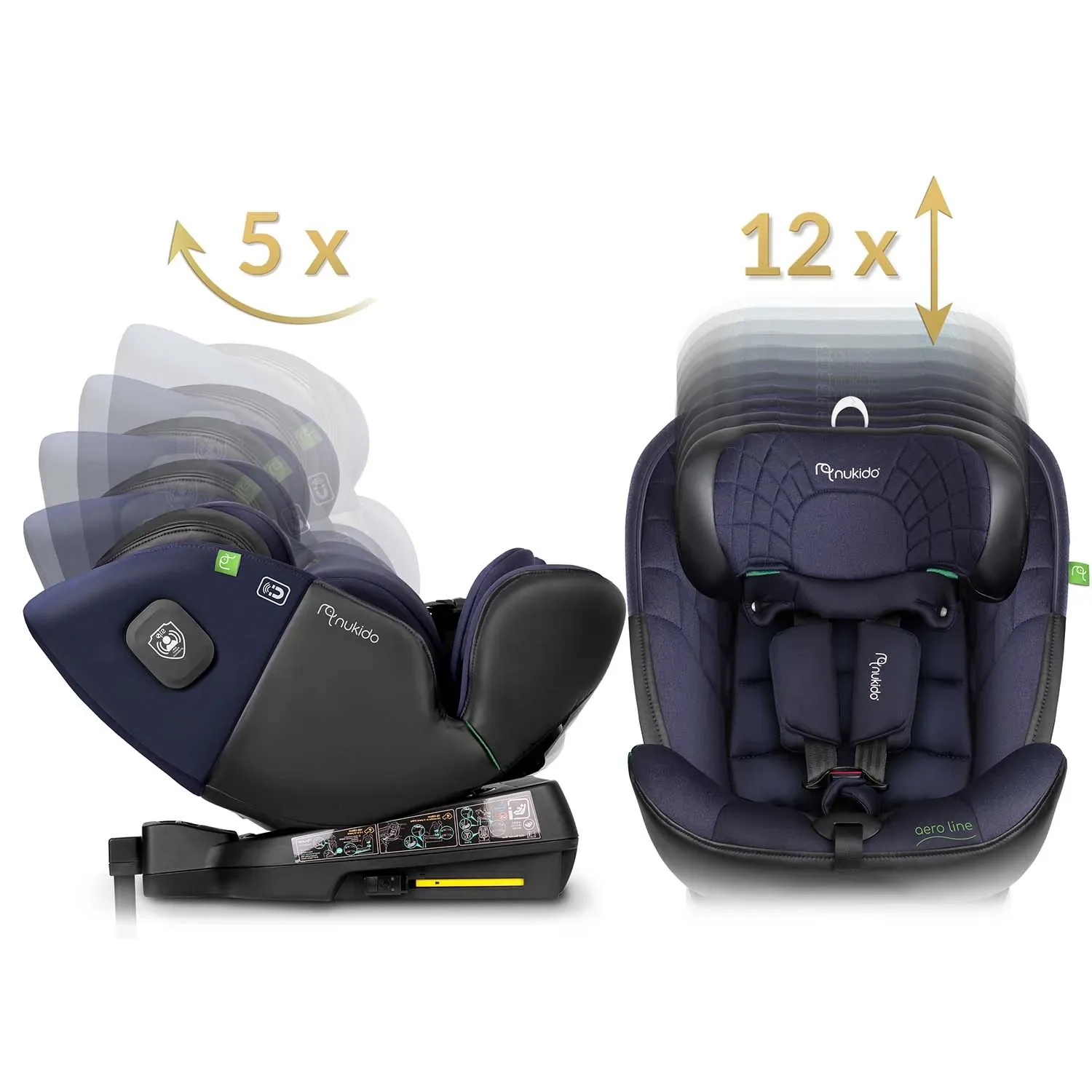 „Nukido Aero Line“ automobilinė kėdutė, juoda/tamsiai mėlyna, 0-36 kg, ISOFIX - nuotrauka 1