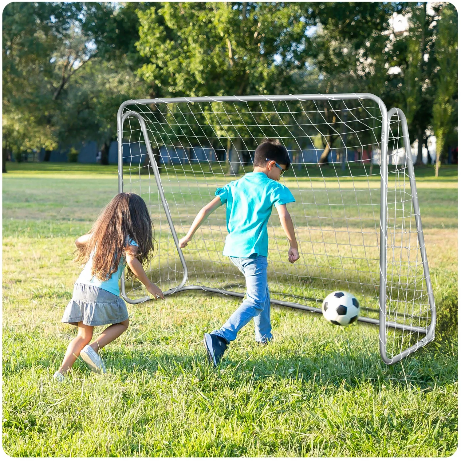 Dideli futbolo vartai, 215 x 153 x 76 cm + taikinio kilimėlis - nuotrauka 1