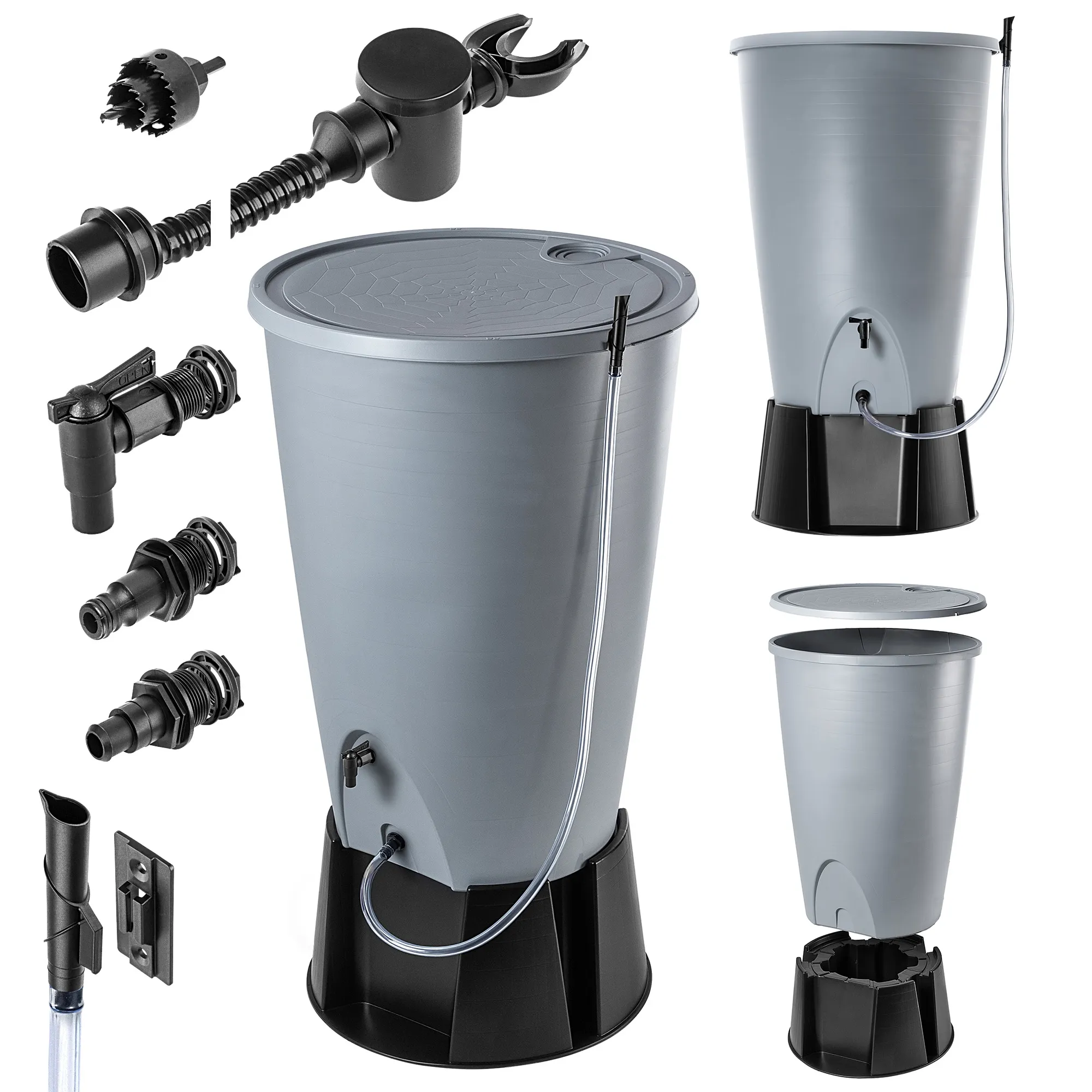 Molar 260L lietaus vandens bakas su prijungimo komplektu, pilkas