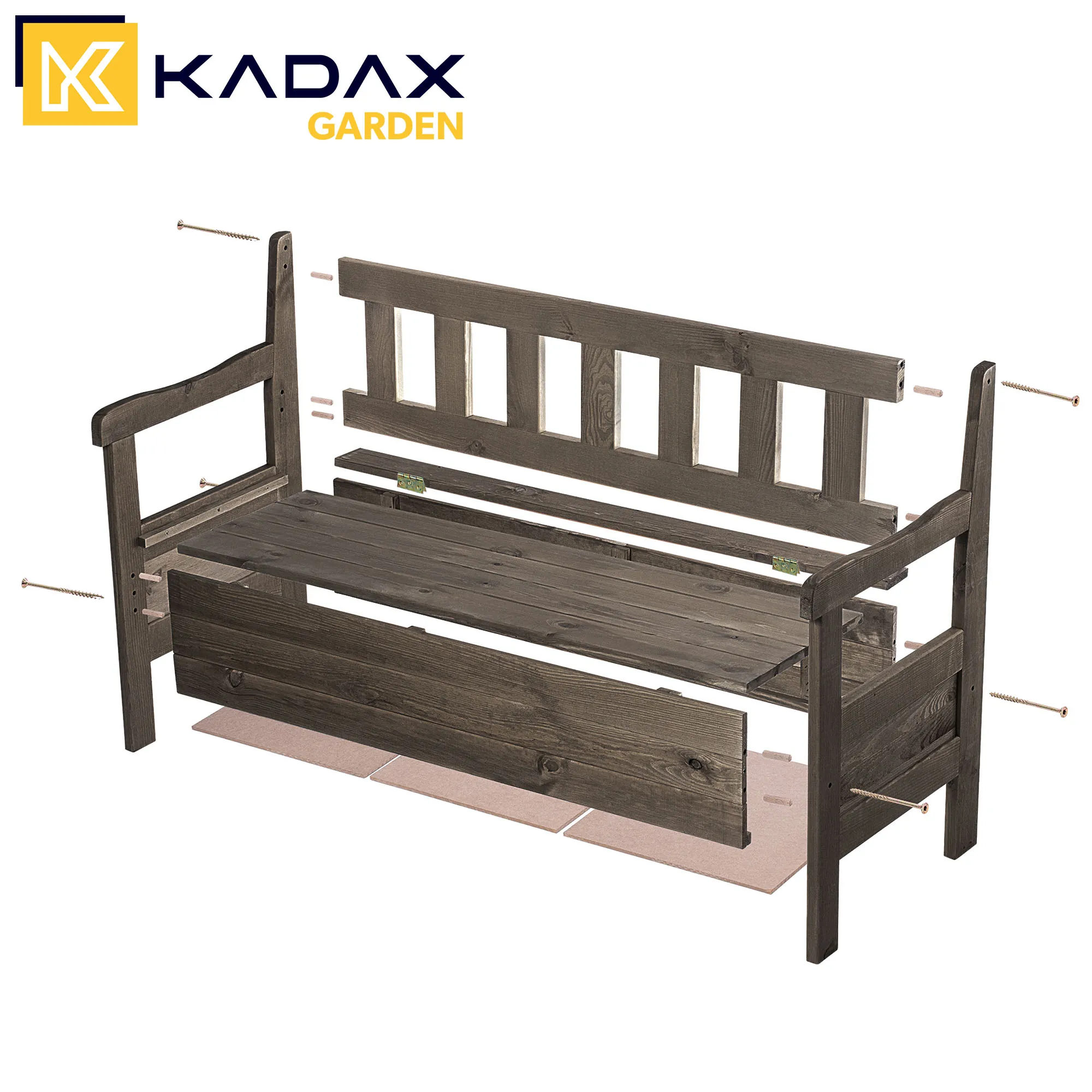 Gravet rudas sodo suolas su skrynia