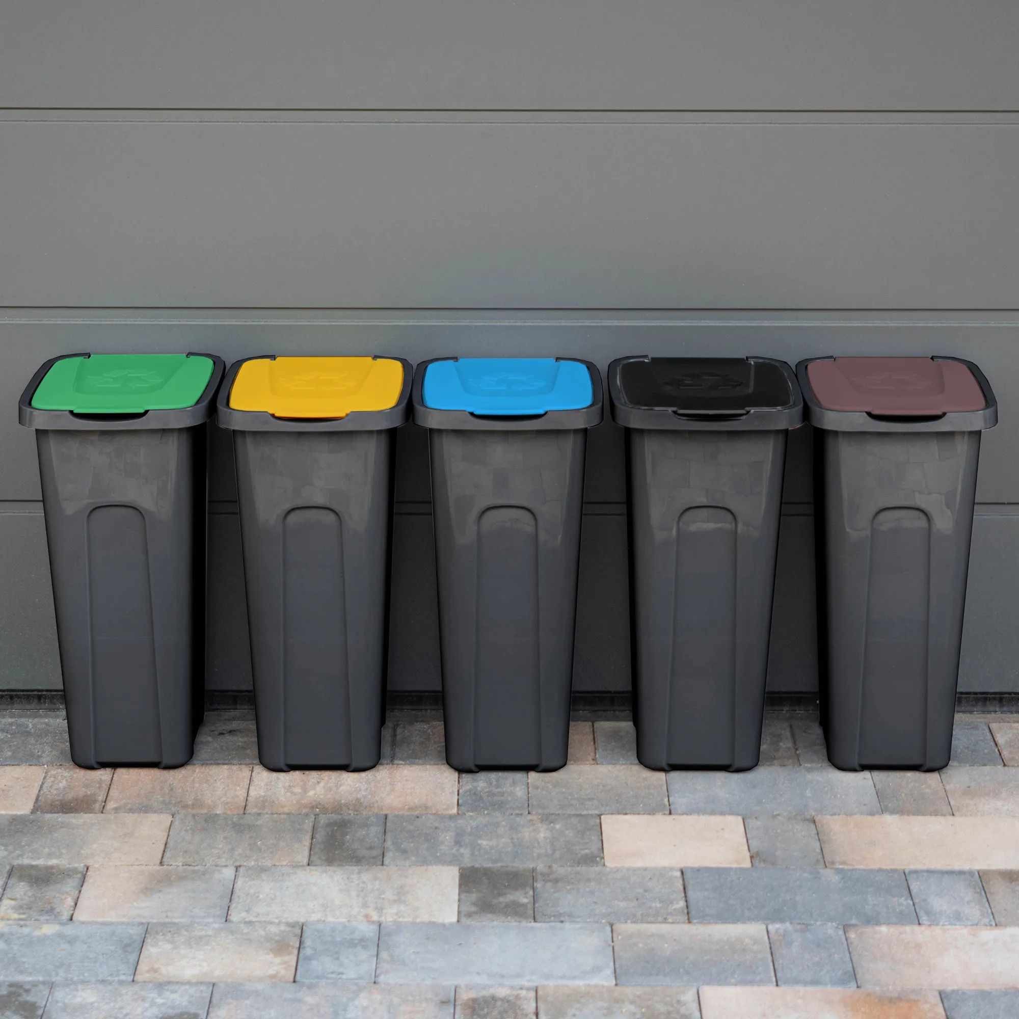 „Entrago“ 30 litrų šiukšliadėžių komplektas, ruda + žalia + mėlyna + geltona + juoda