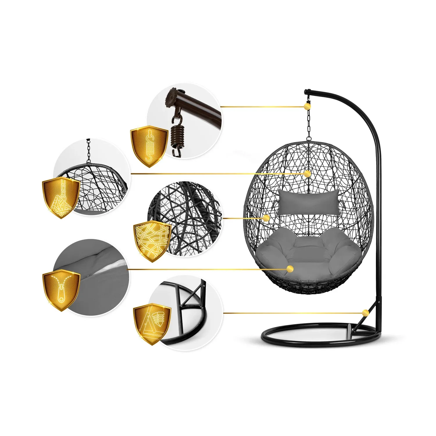 Brava juoda pakabinama sodo kėdė + pilkos Sofotel pagalvėlės - nuotrauka 1