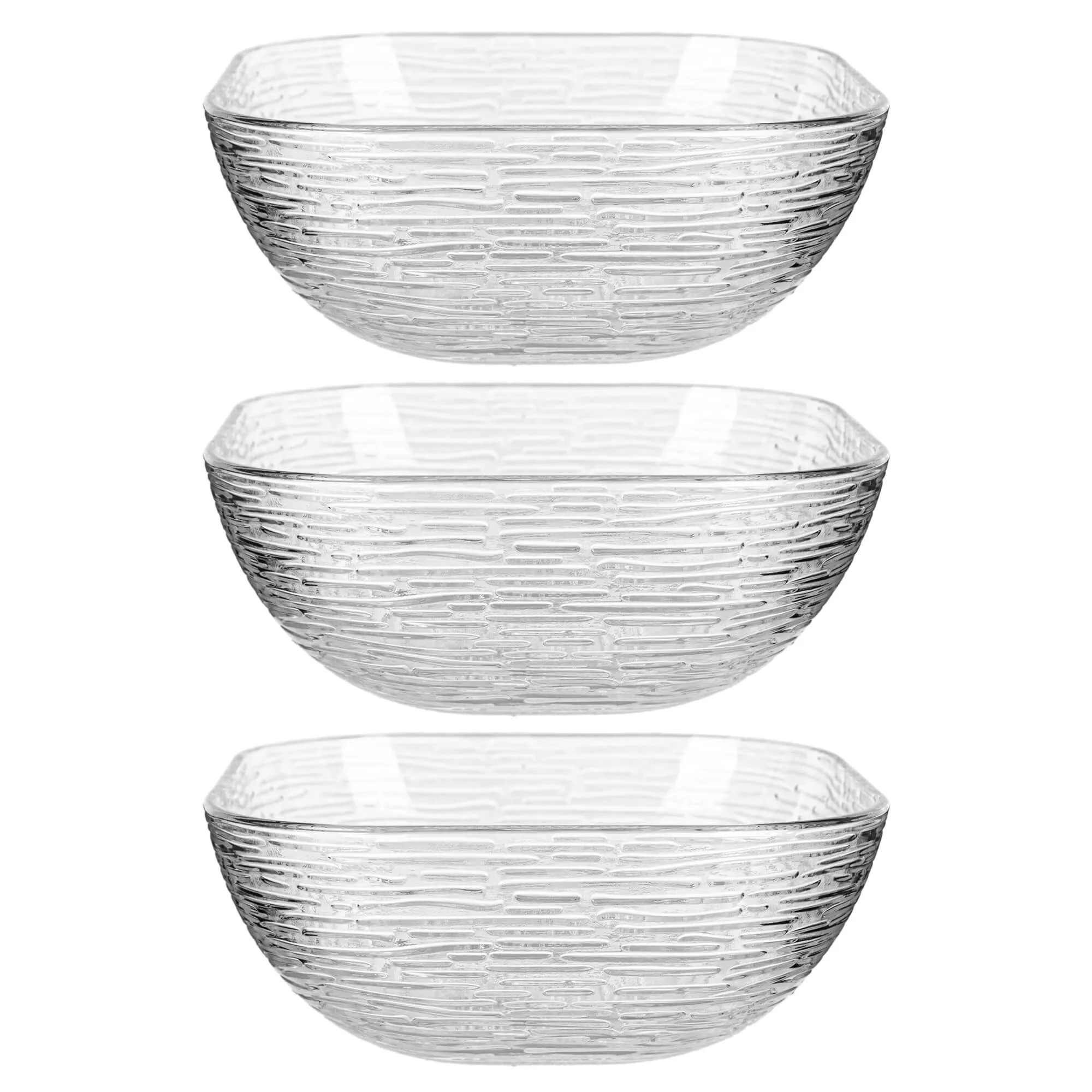 Venosa stikliniai salotų dubenėliai, 20 cm, žievės rašto, 3 vnt.