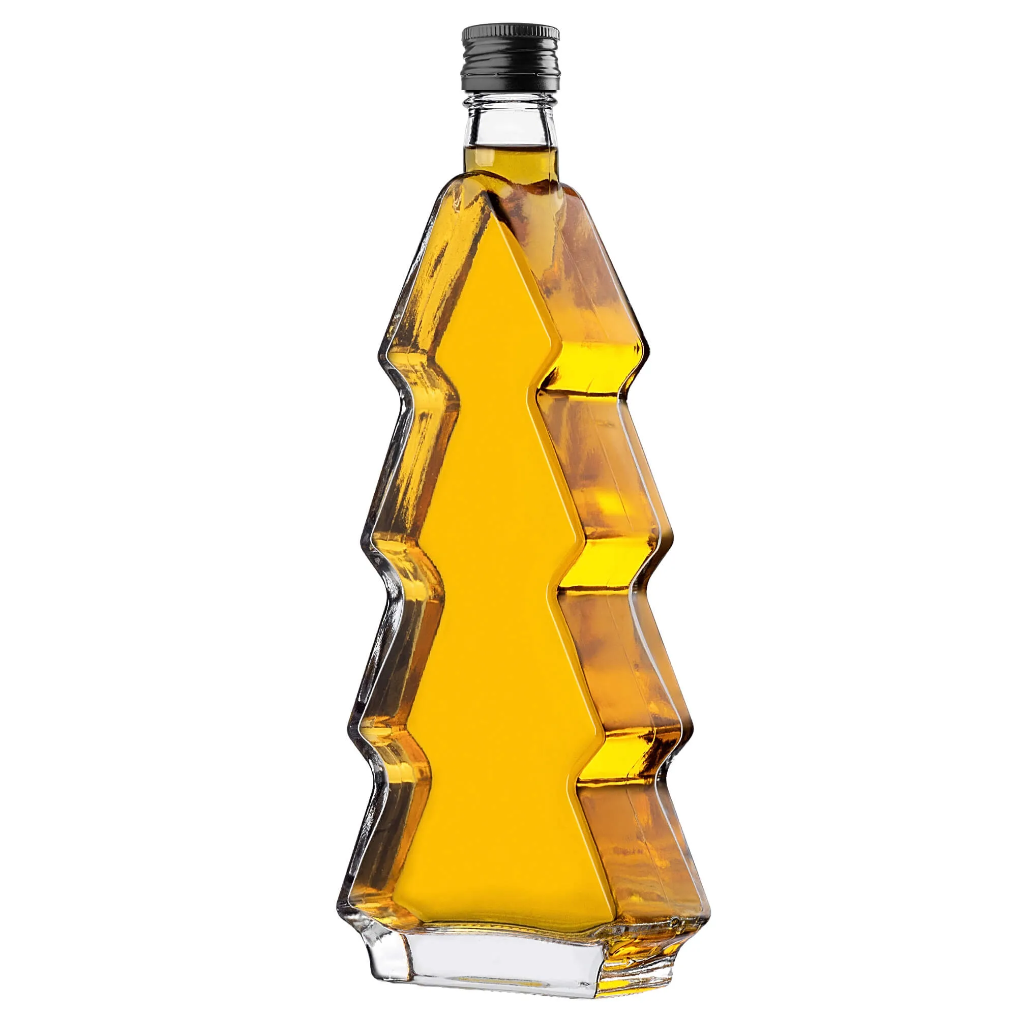 Enna kalėdinės eglutės formos stiklinis butelis 500 ml su juodu dangteliu 1 vnt.