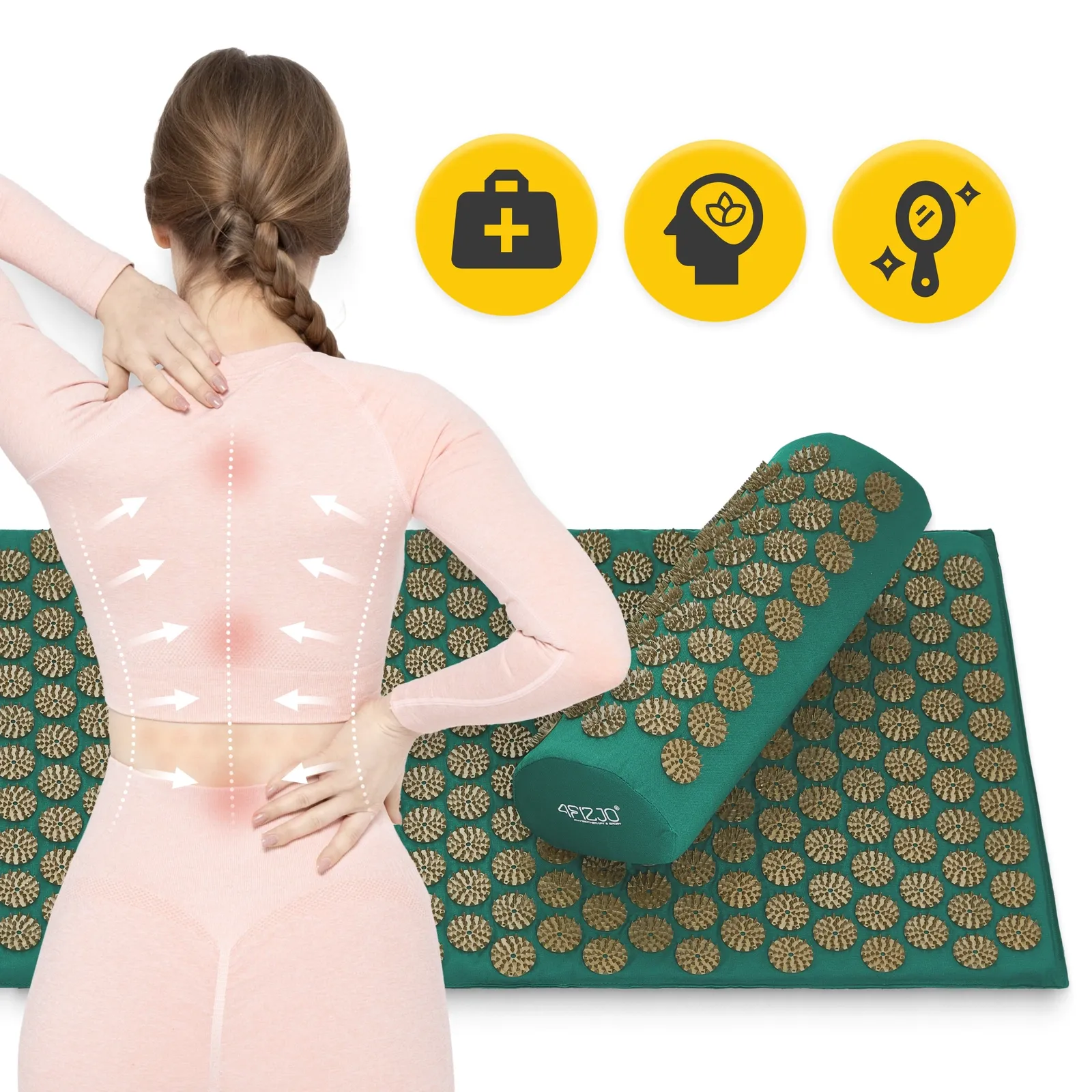 Didelis akupresūros kilimėlis su pagalvėle