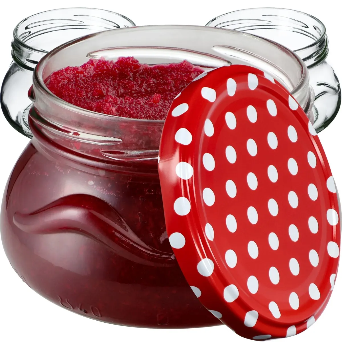 Raja konservavimo stiklainiai 300 ml 10 vnt. 82 mm + dangteliai „Raudonieji žirneliai“