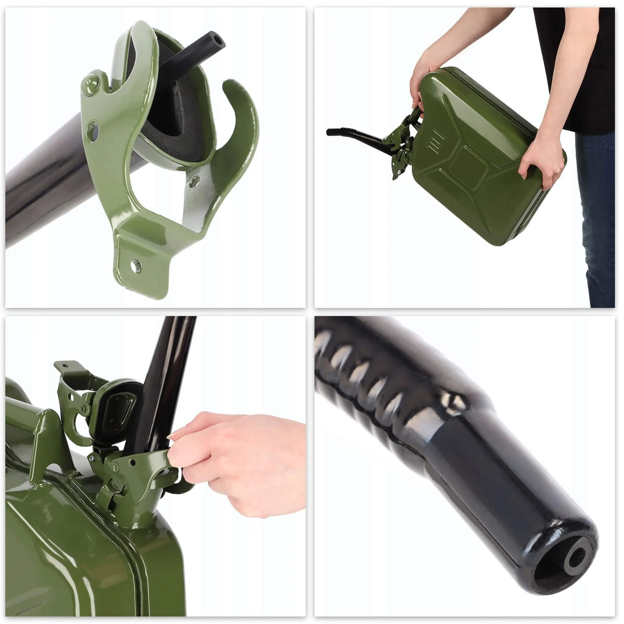 Plieninis kuro kanistras su 3 rankenomis, 20 l + 25 cm piltuvėlis, žalias