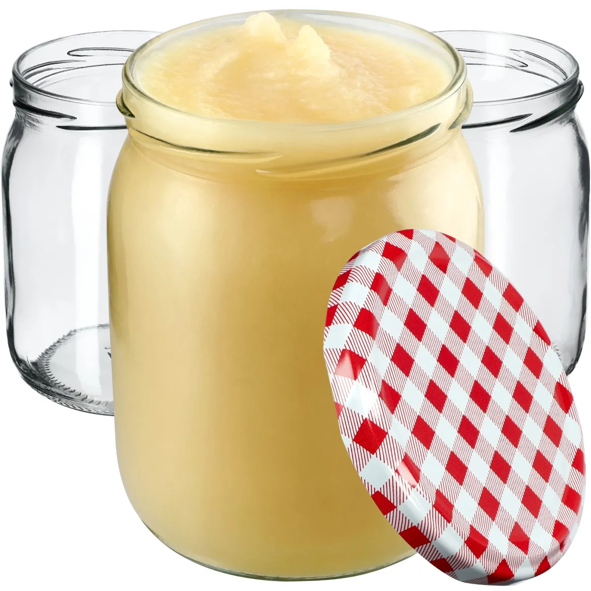 Senos stiklainiai 540 ml, 48 vnt., 82 mm + dangteliai su raudonu tinkleliu