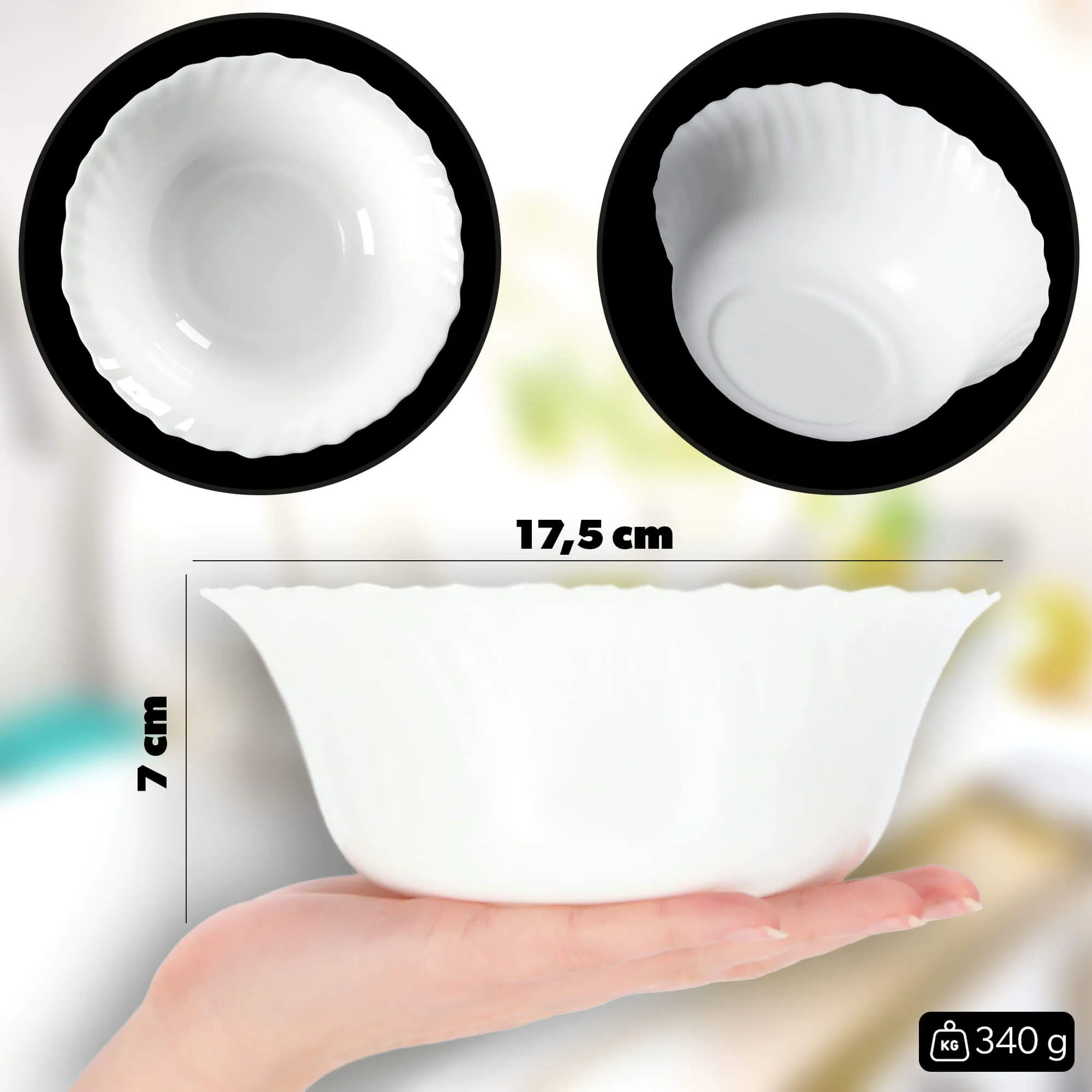 Auris stiklinis salotų dubuo, 17 cm, baltas