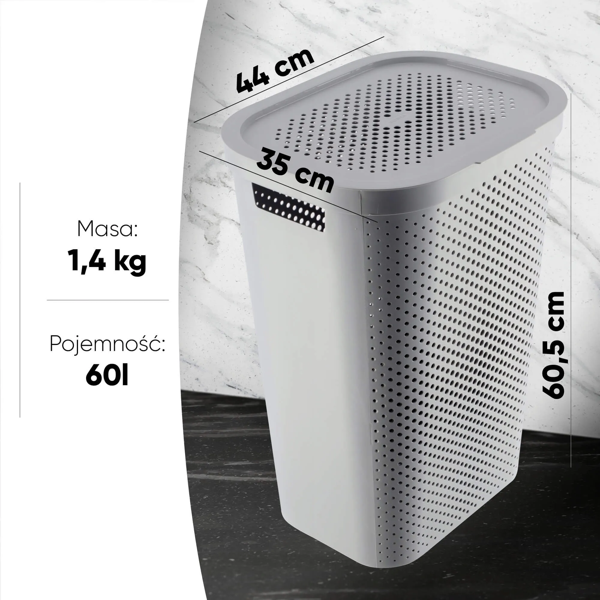 60 litrų krepšys su dangčiu + 45 litrų konteineris „Curver Infinity“, šviesiai pilkas