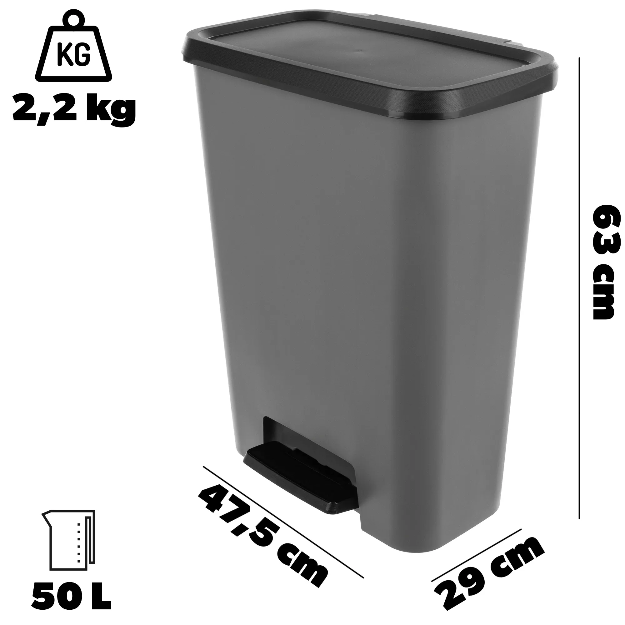 Curver Compatta šiukšliadėžė su pedalu, tamsiai pilka, 50 l