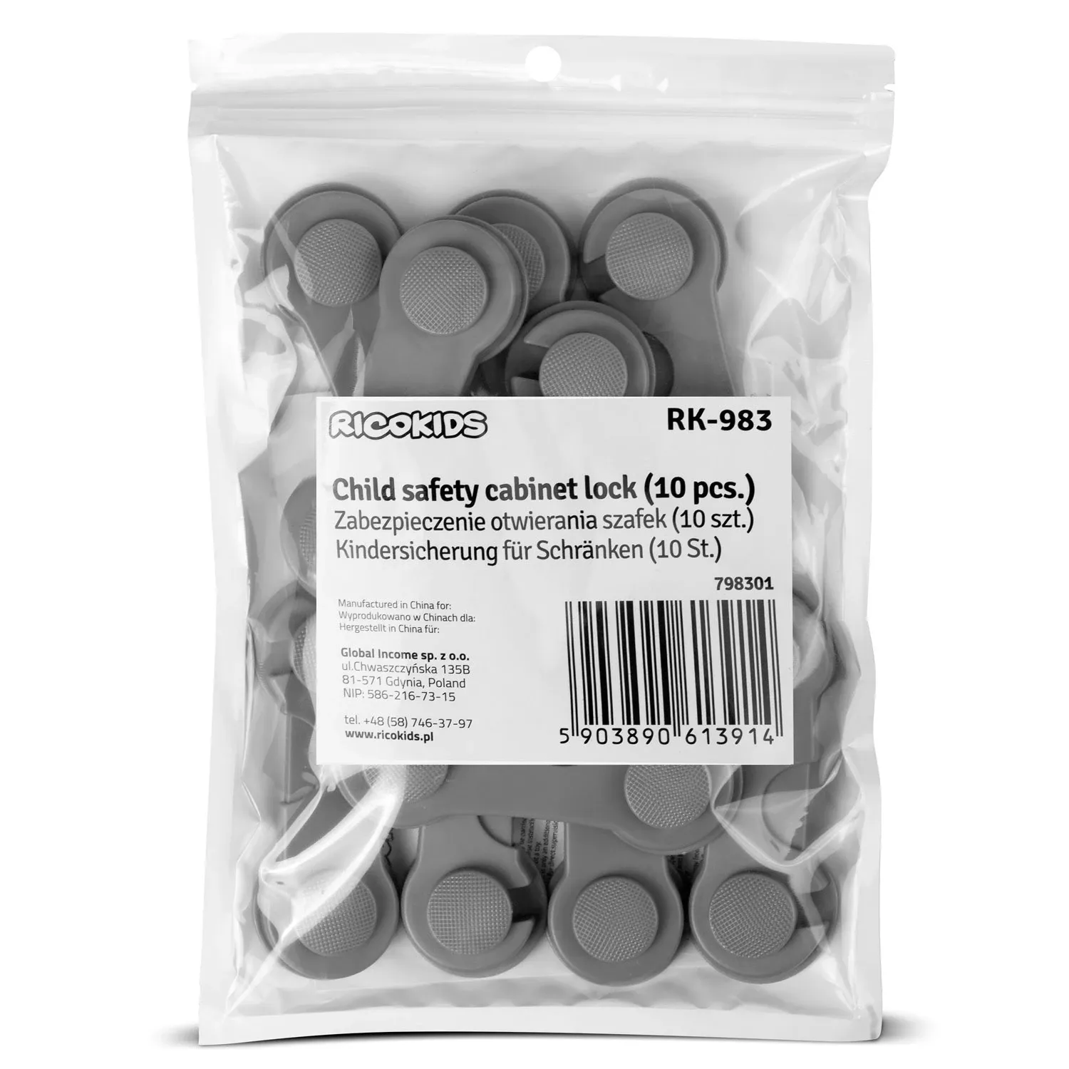 „Ricokids 798301“ spintelės atidarymo apsaugos, 10 vnt., pilkos spalvos - nuotrauka 1