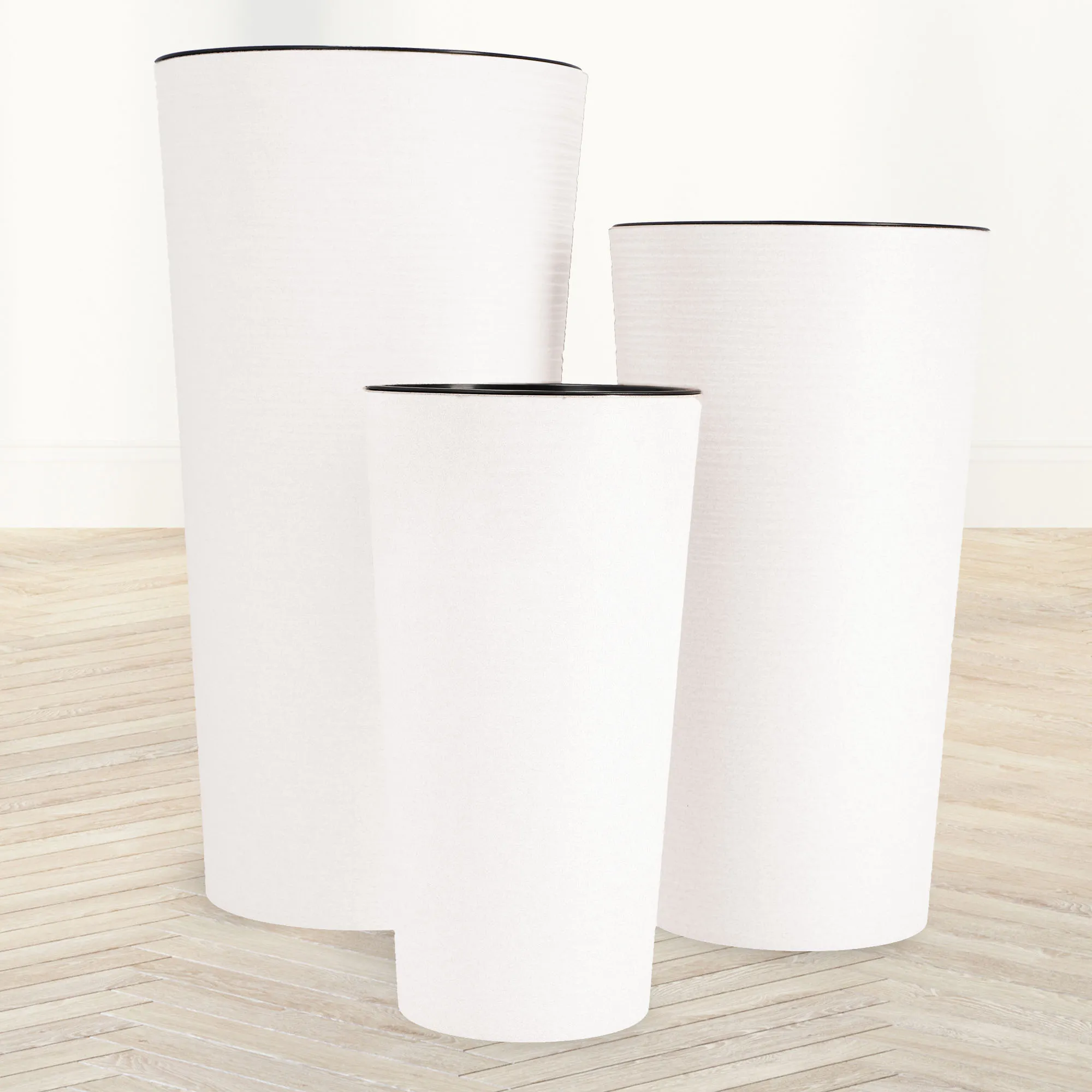 Gėlių vazonai su kaltu 19 cm + 25 cm + 30 cm, balti