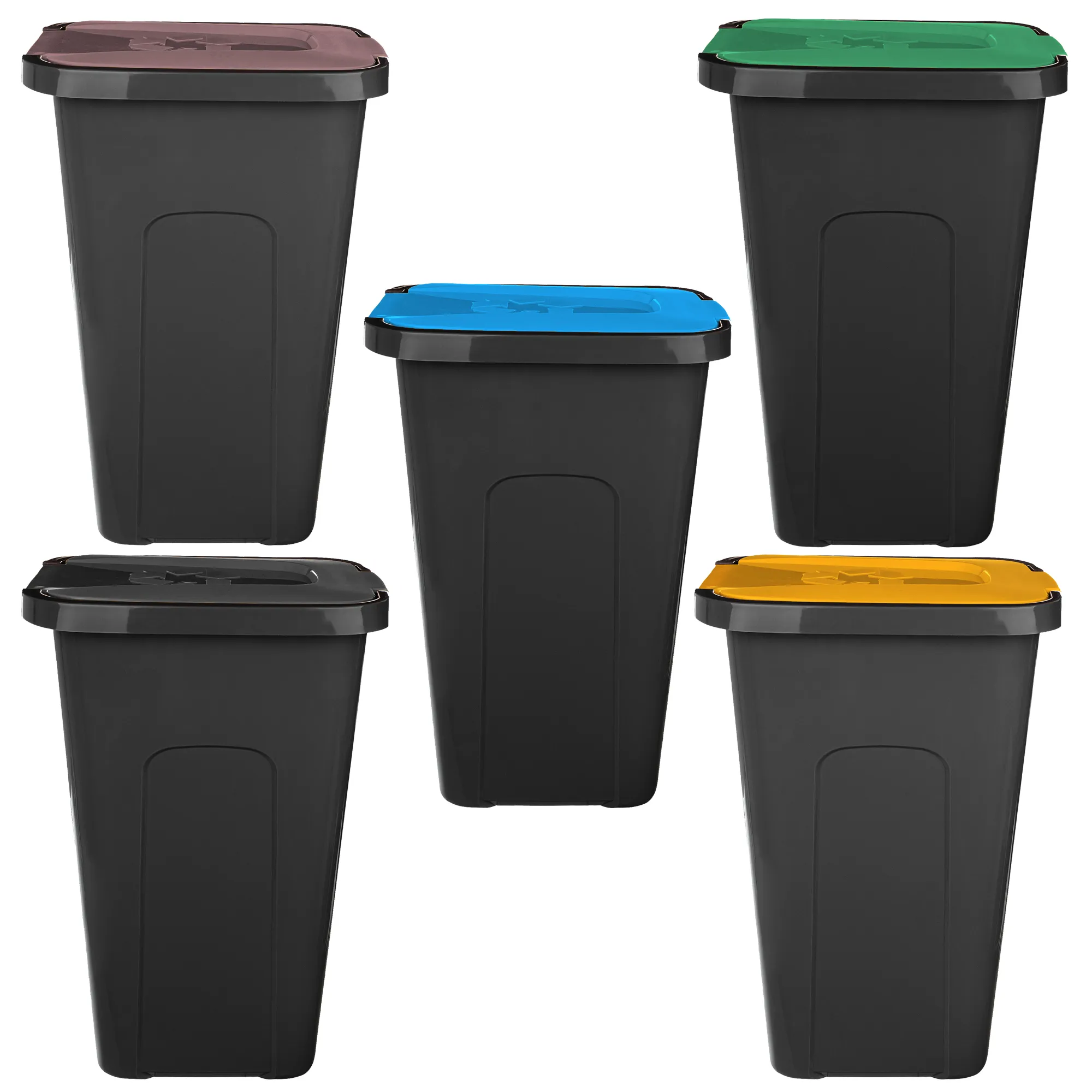 „Entrago“ 30 litrų šiukšliadėžių komplektas, ruda + žalia + mėlyna + geltona + juoda