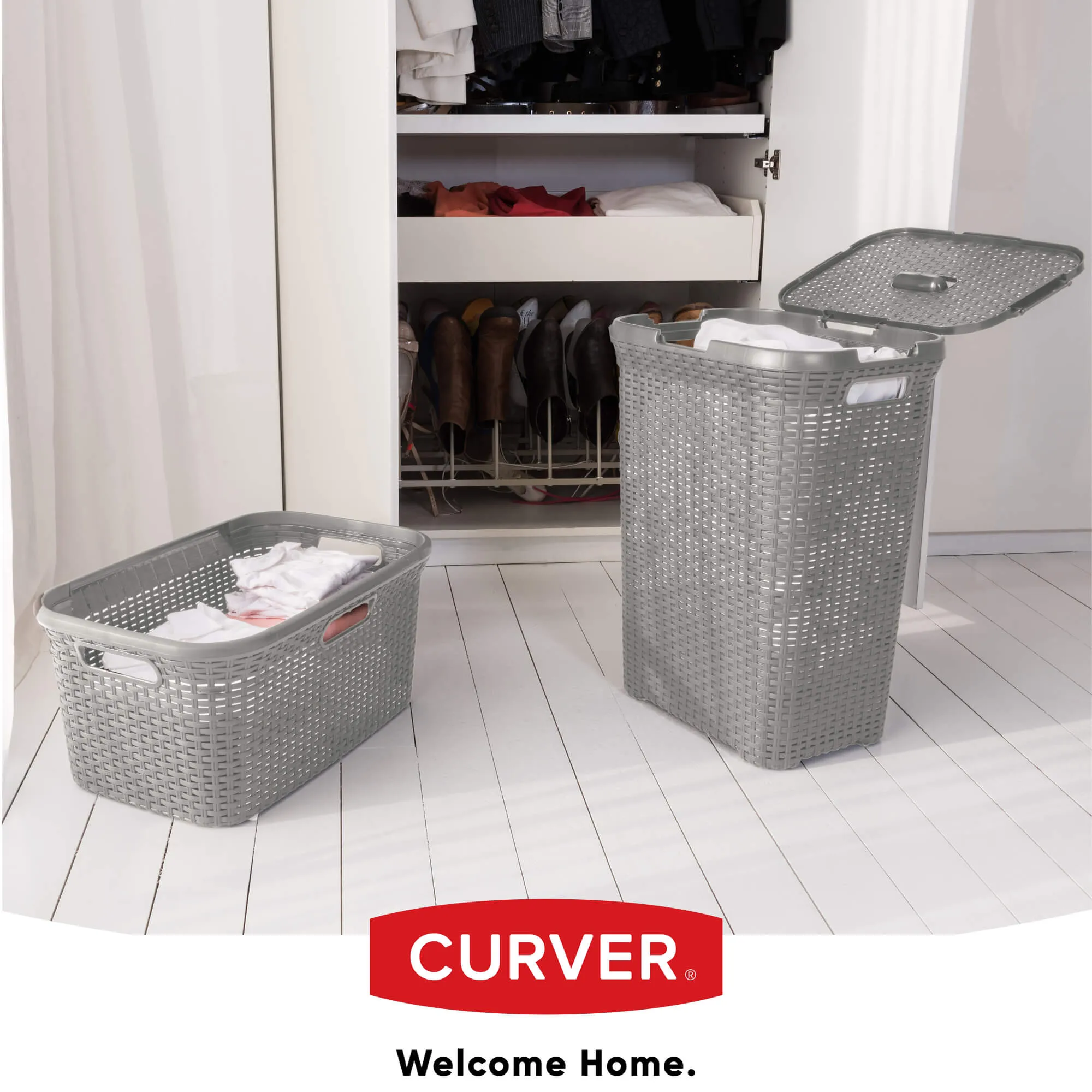 „Curver Natural Style“ 60 l šviesiai pilkas krepšelis su dangčiu