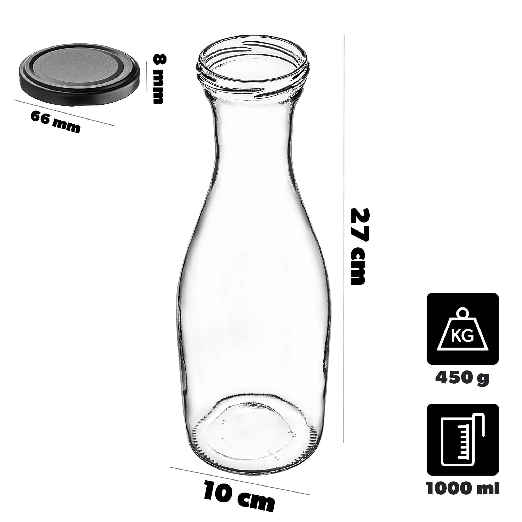 Valli 1 l stiklinis termosas su matiniu juodu dangteliu (1 vnt.).