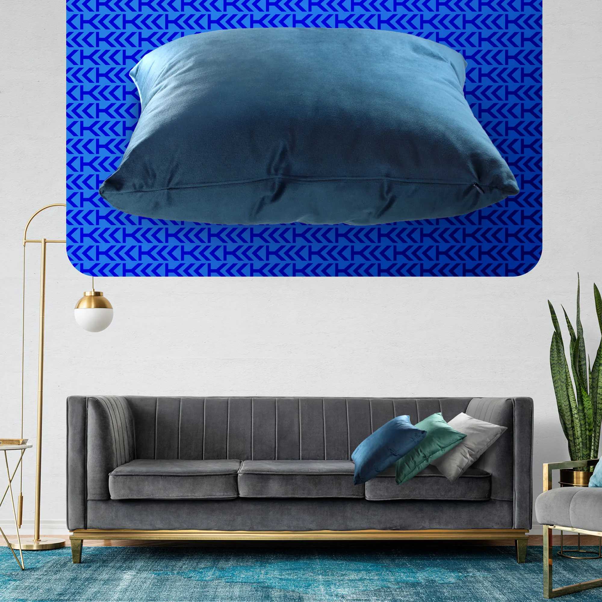 Dekoratyvinė aksominė pagalvėlė 46 x 46 cm, tamsiai mėlyna