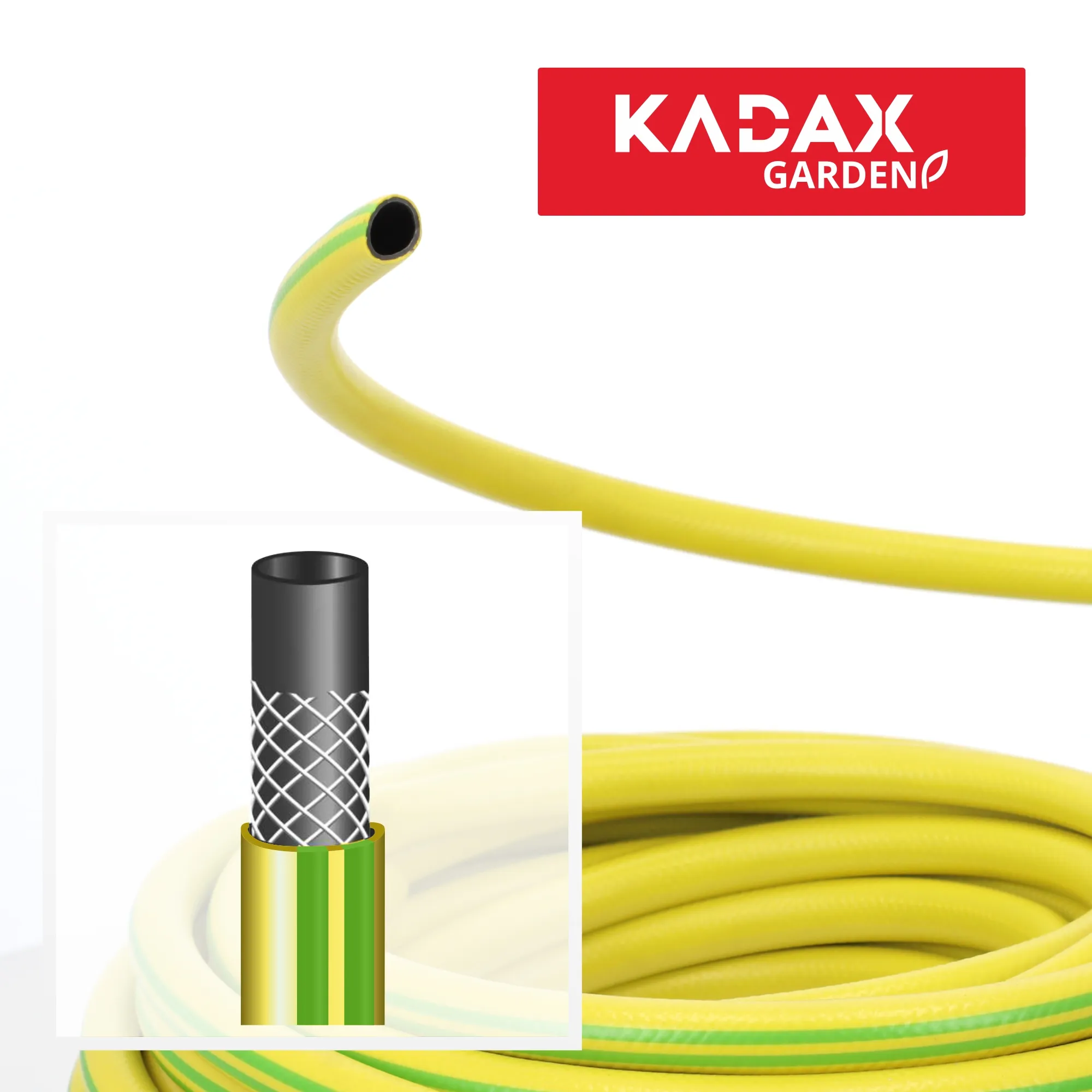 20 m 1/2 colio sodo žarna, žalia ir geltona