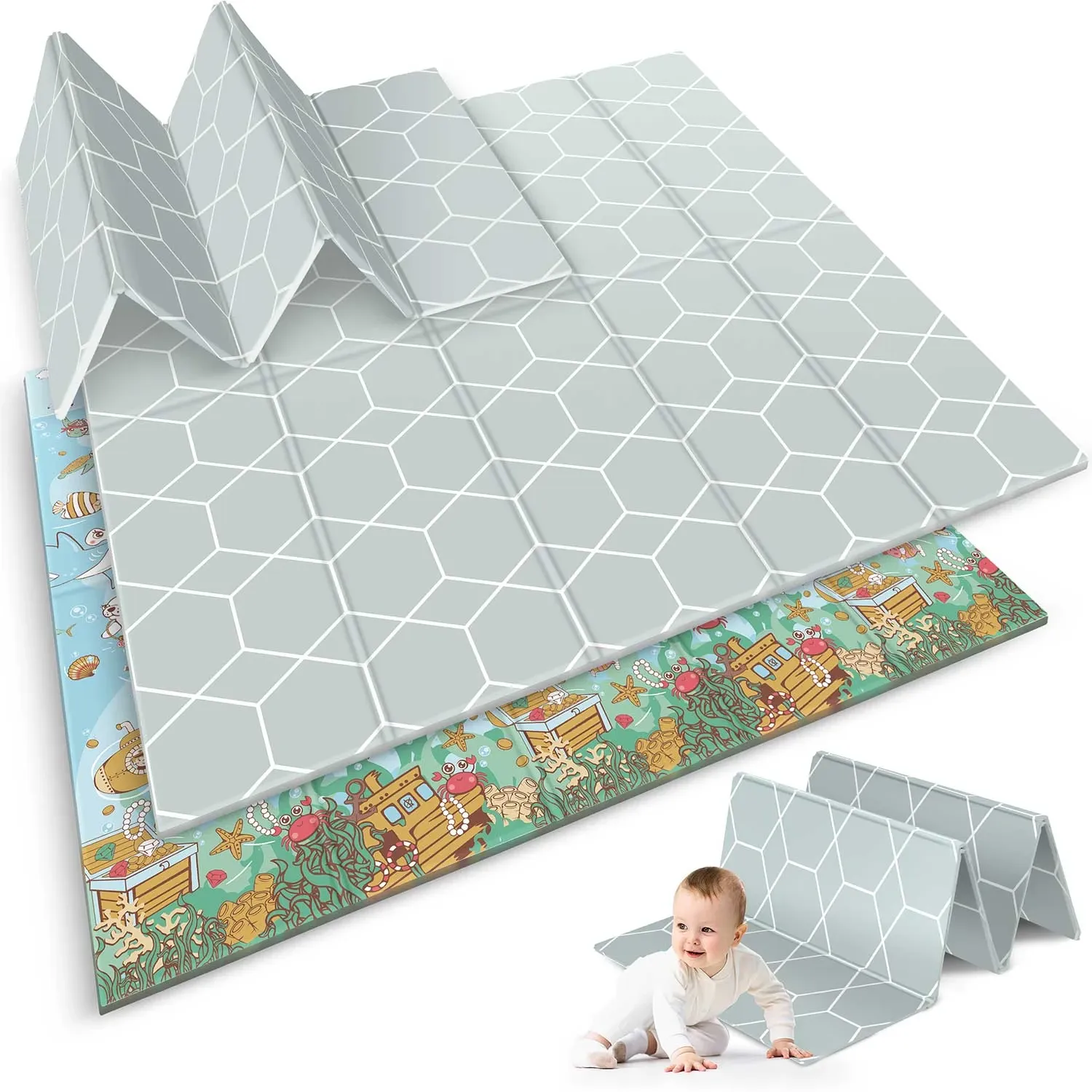 Sulankstomas edukacinis putplasčio kilimėlis 200 x 180 x 1 cm Nukido NK-340 vandenyno spalvos - nuotrauka 1