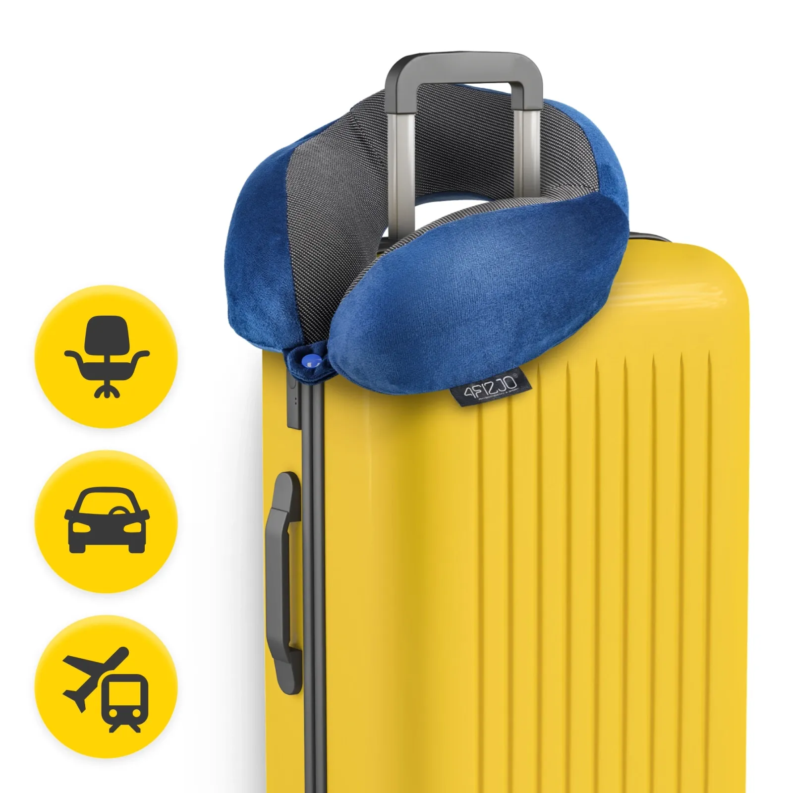 Tamsiai mėlyna kruasaninė kelioninė pagalvė miegui