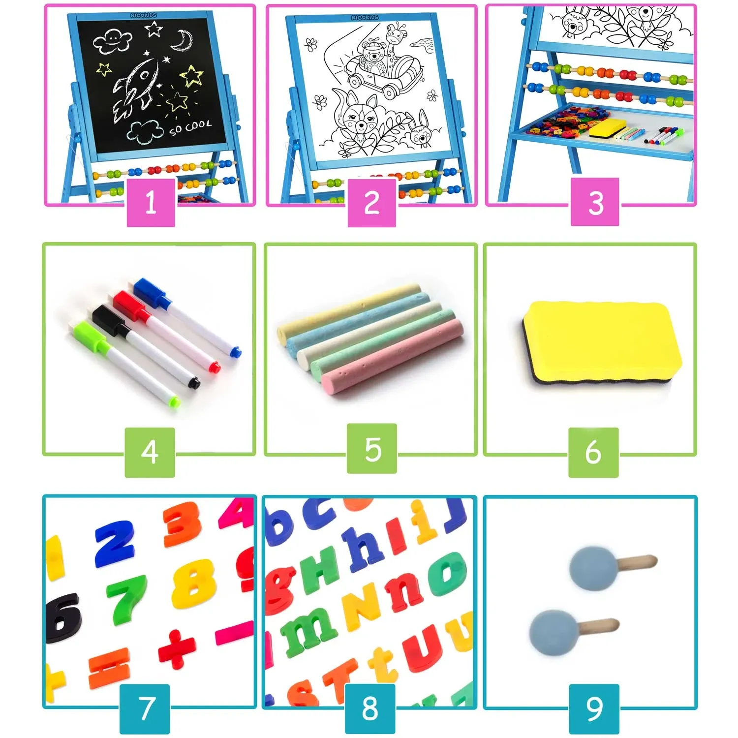 Ricokids magnetinė kreidinė lenta, besisukanti - mėlyna - nuotrauka 1