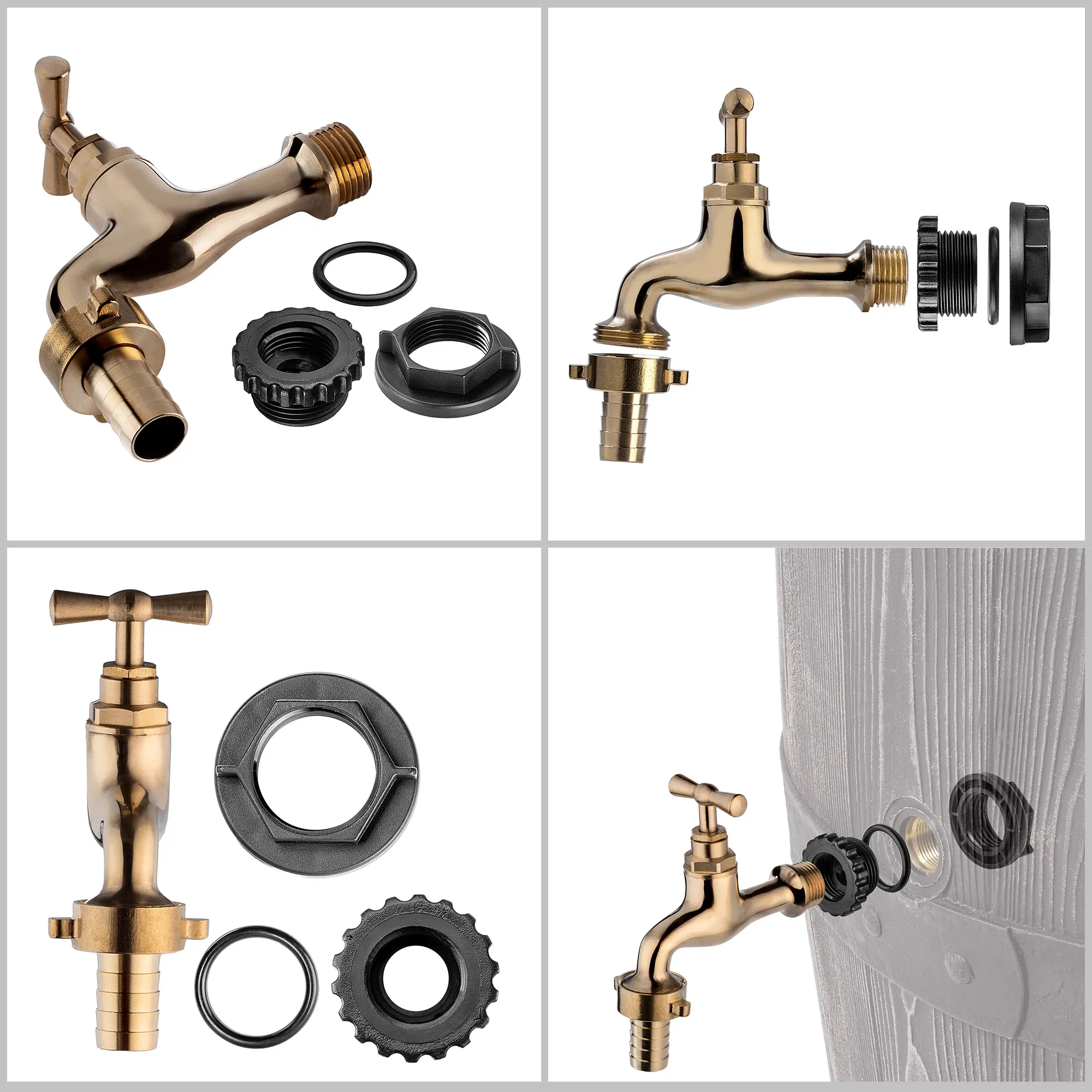 1/2 colio lietaus vandens rezervuaro čiaupas su 3/4 colio adapteriu, auksinis