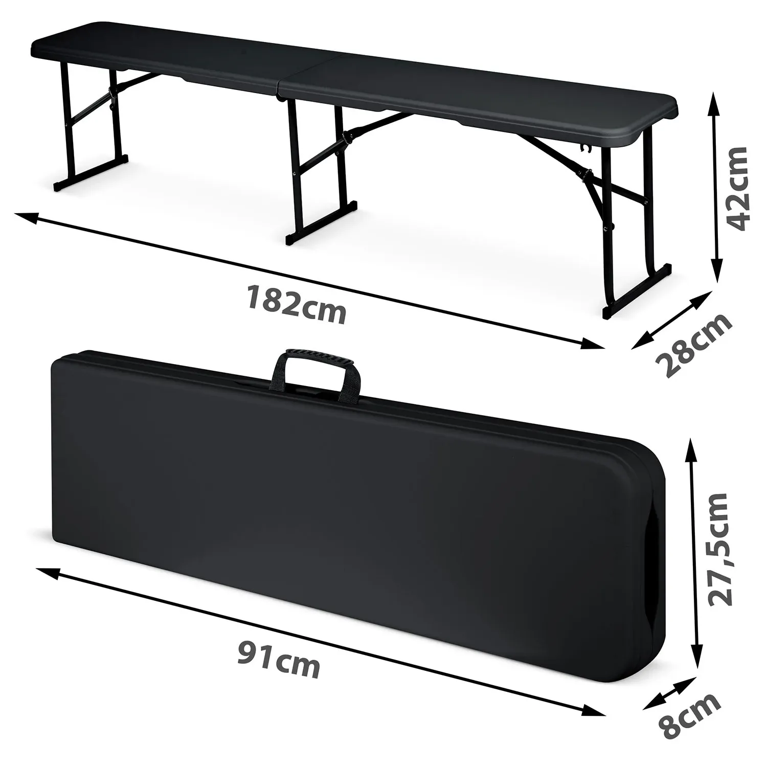 Sulankstomas sodo suolas maitinimo reikmėms, 180 cm, juodas, „Plonos“ - nuotrauka 1