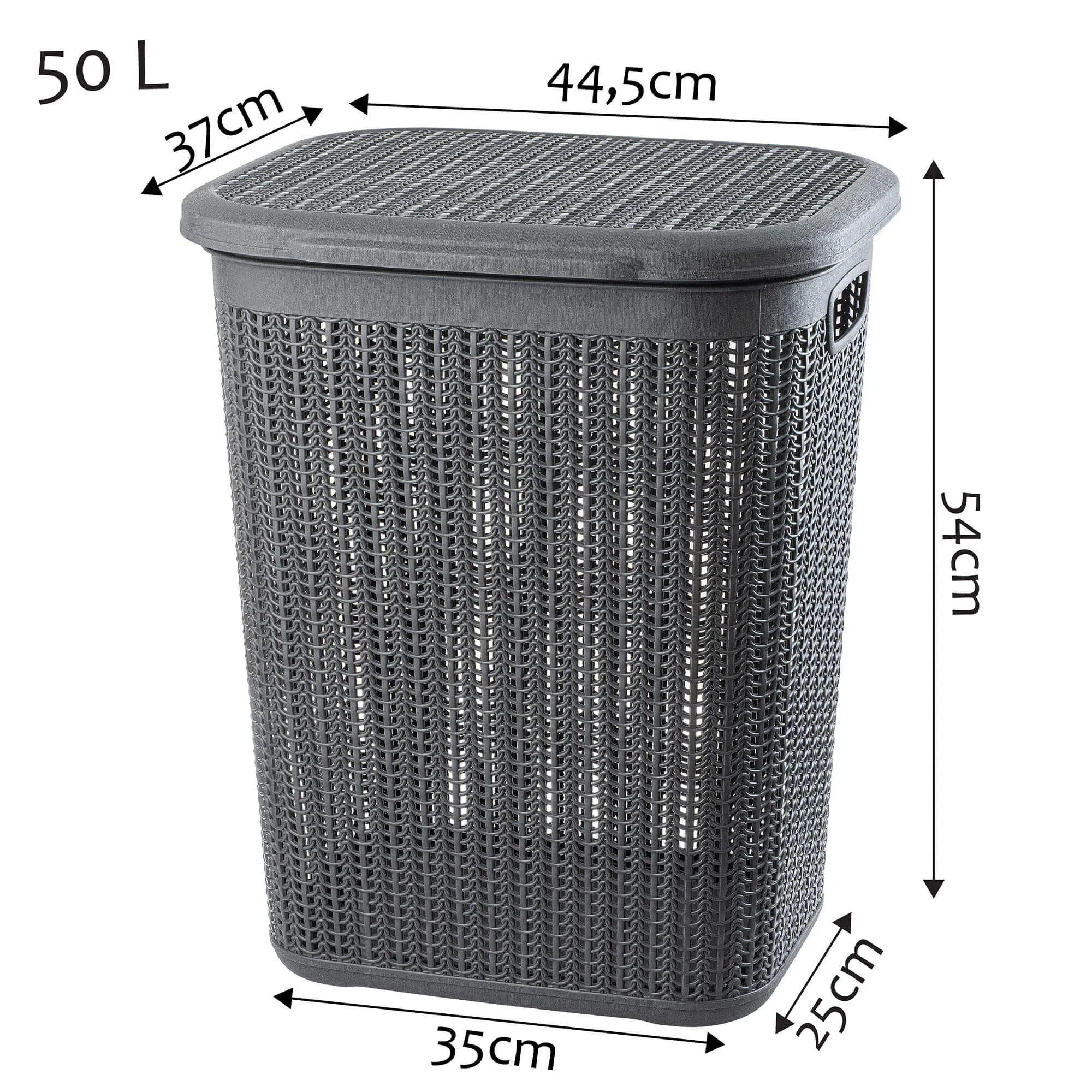 „Mera“ 50 litrų grafito skalbinių krepšys su dangčiu