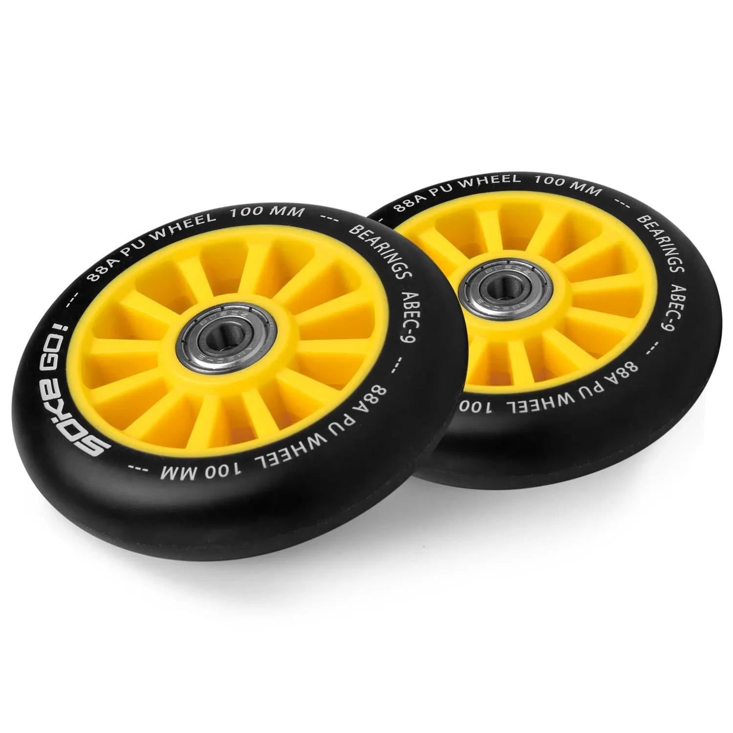 Paspirtuko ratukai 100 mm geltoni 2 vnt. - nuotrauka 1