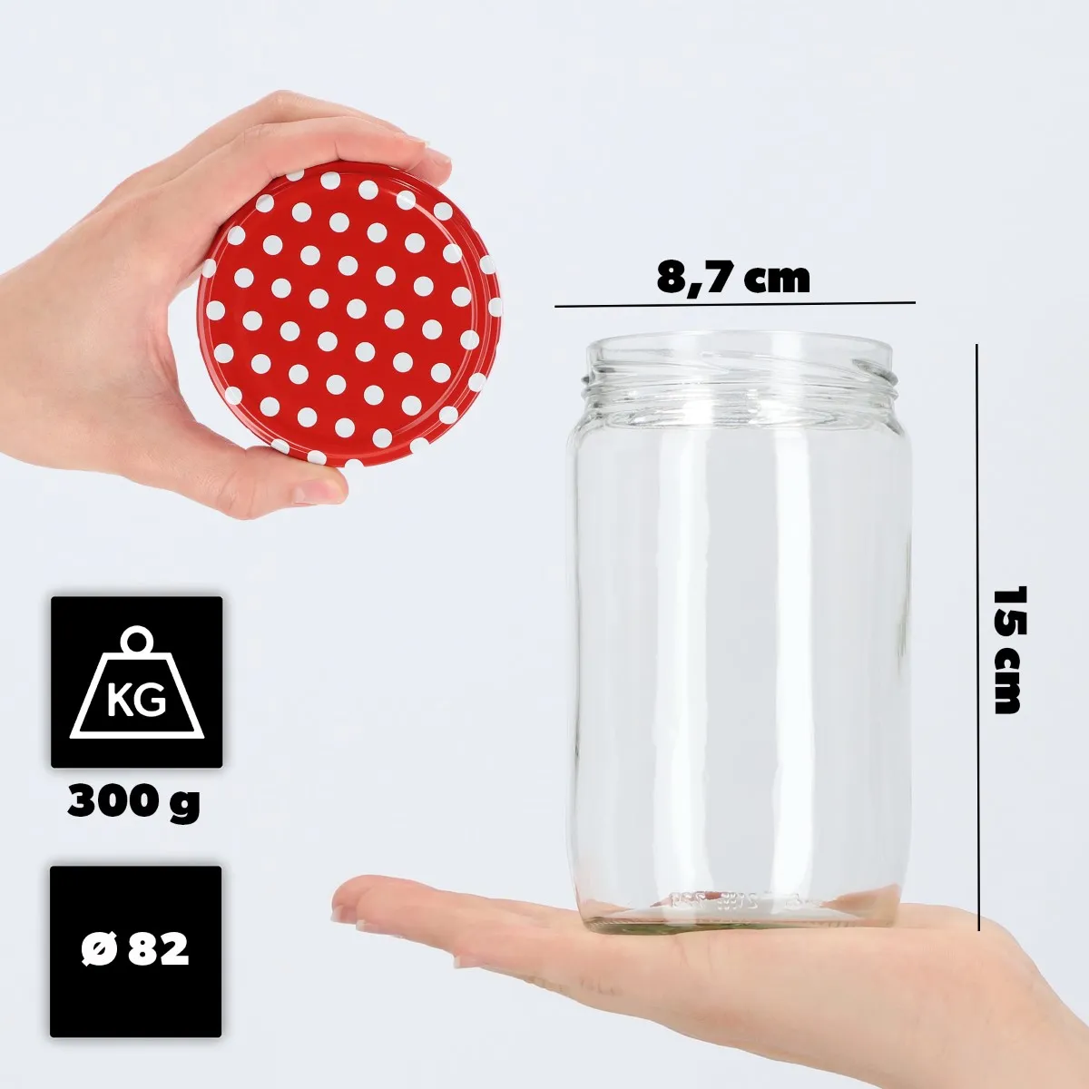 Niva konservavimo stiklainiai 720 ml 64 vnt. 82 mm + dangteliai „Raudonieji žirneliai“