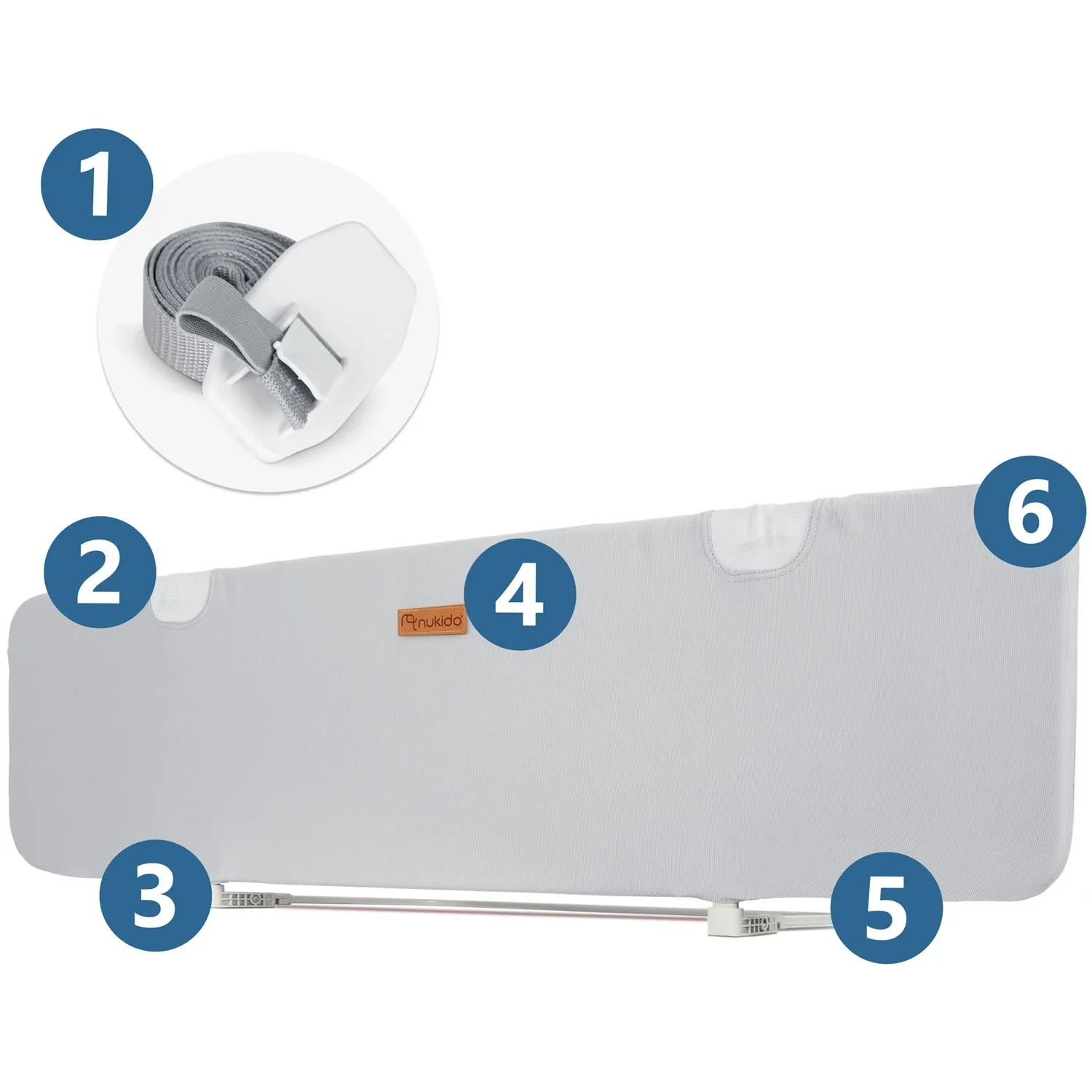 Lovos apsauginis turėklas 150 x 44 x 41 cm, pilkas, Nukido - nuotrauka 1