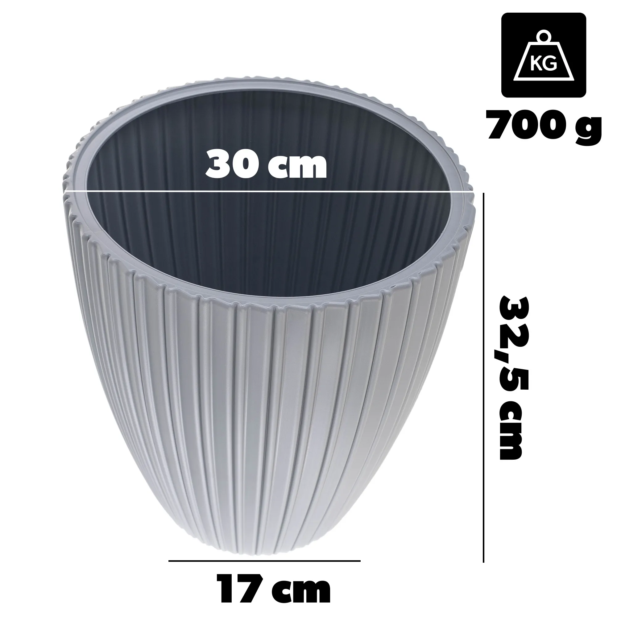 Raivael gėlių vazonas 30 cm platinos spalvos