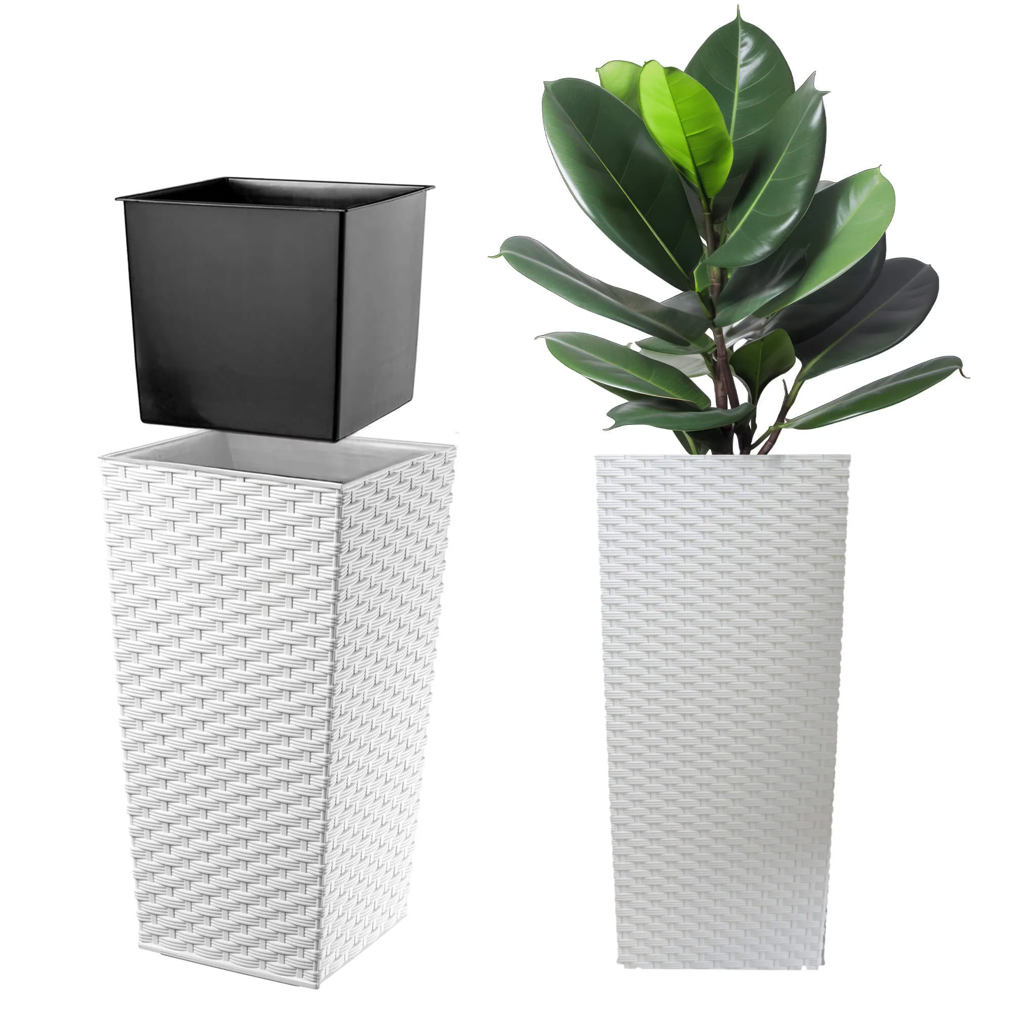 Pesaro rotango gėlių vazonas su įdėklu